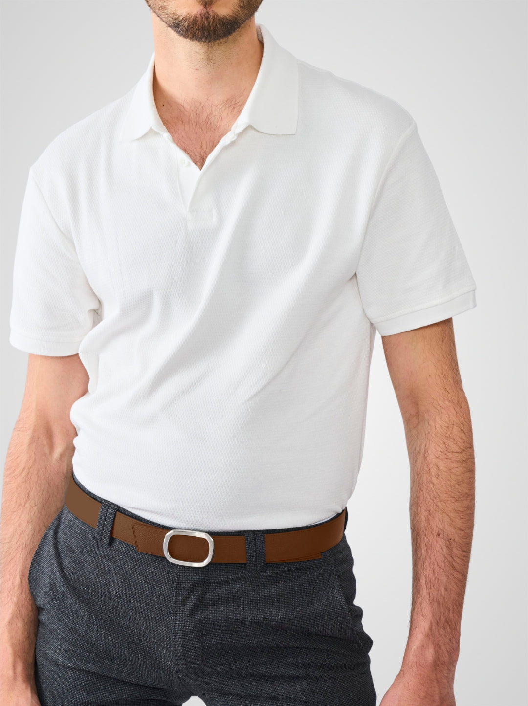 Ceinture homme en cuir marron Panthéon palladium 32 mm réversible