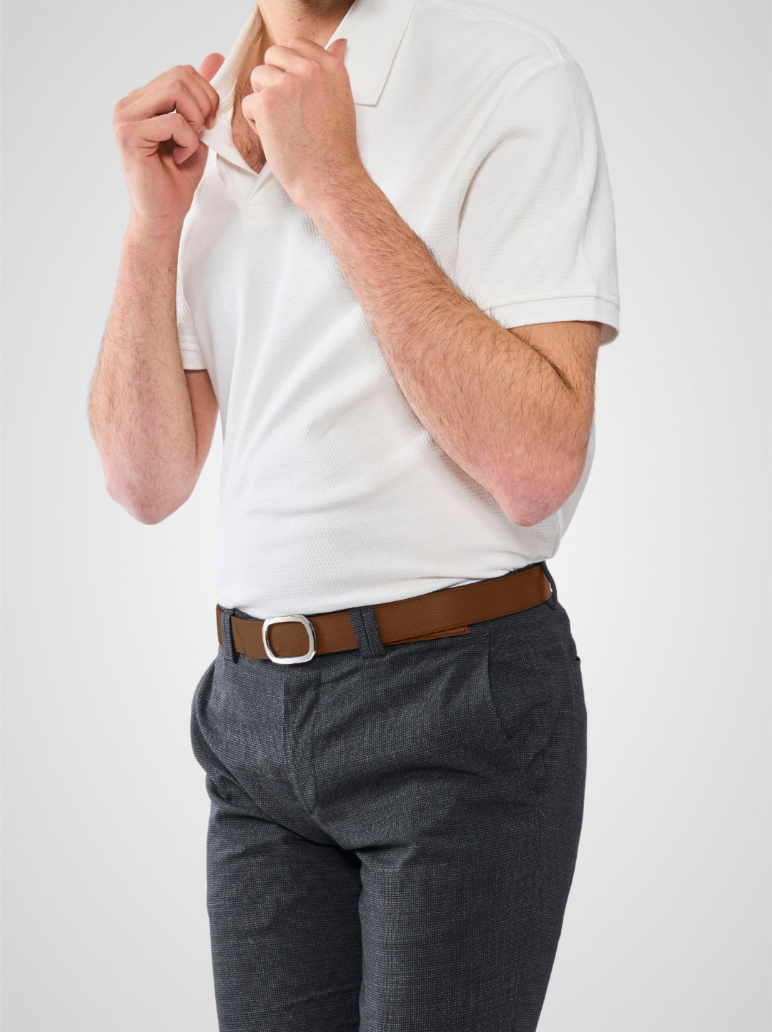 Ceinture homme en cuir marron Panthéon palladium 32 mm réversible