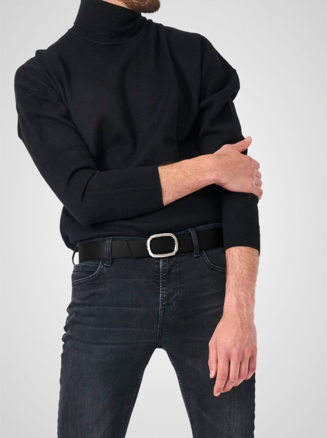 Ceinture homme en cuir noir Panthéon palladium 38 mm réversible