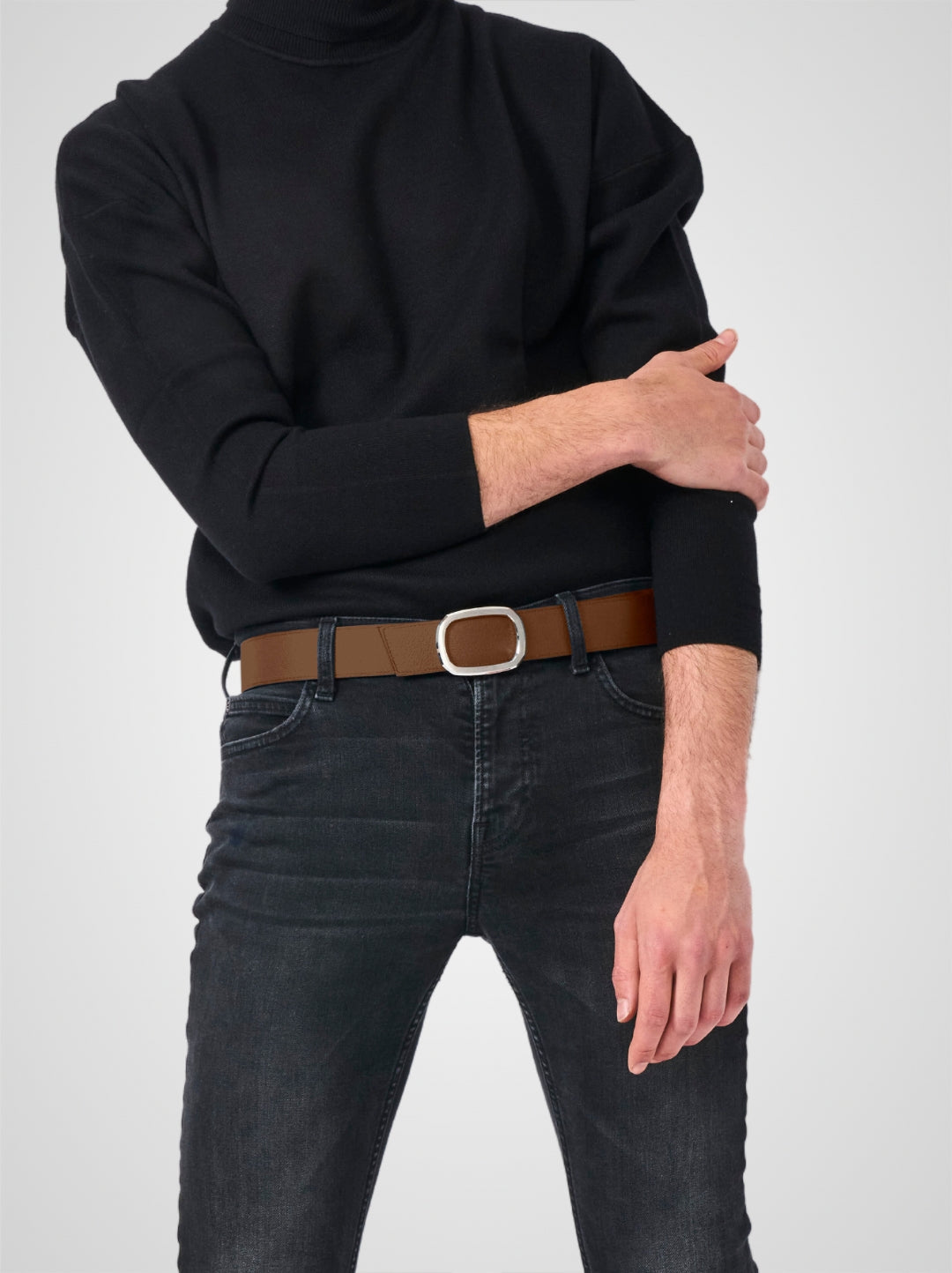 Ceinture homme en cuir marron Panthéon palladium 38 mm réversible