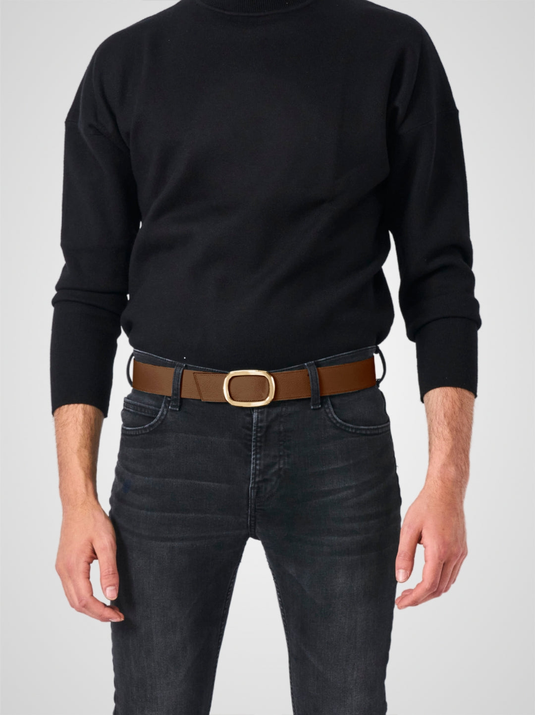 Ceinture homme en cuir marron Panthéon plaquée or 38 mm réversible