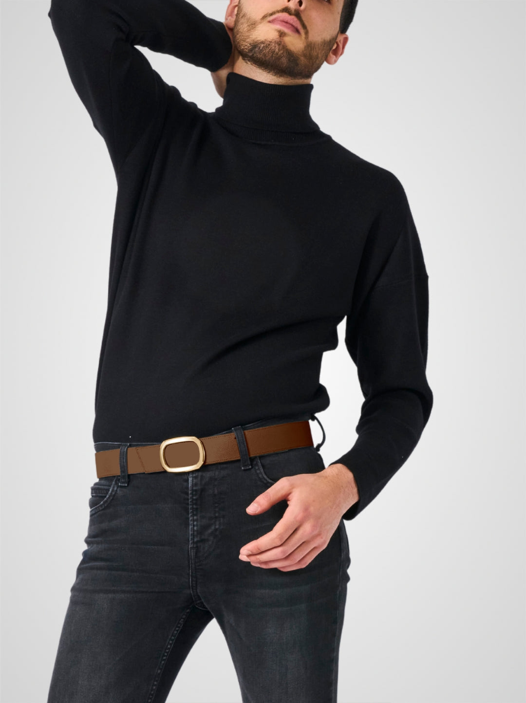 Ceinture homme en cuir marron Panthéon plaquée or 38 mm réversible