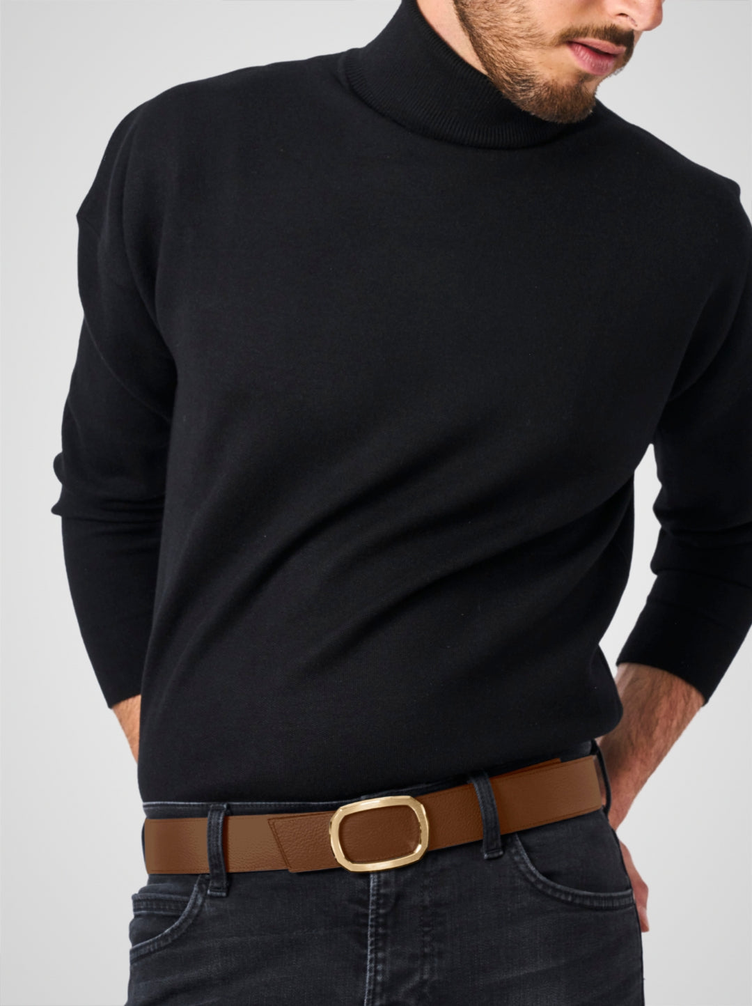 Ceinture homme en cuir marron Panthéon plaquée or 38 mm réversible