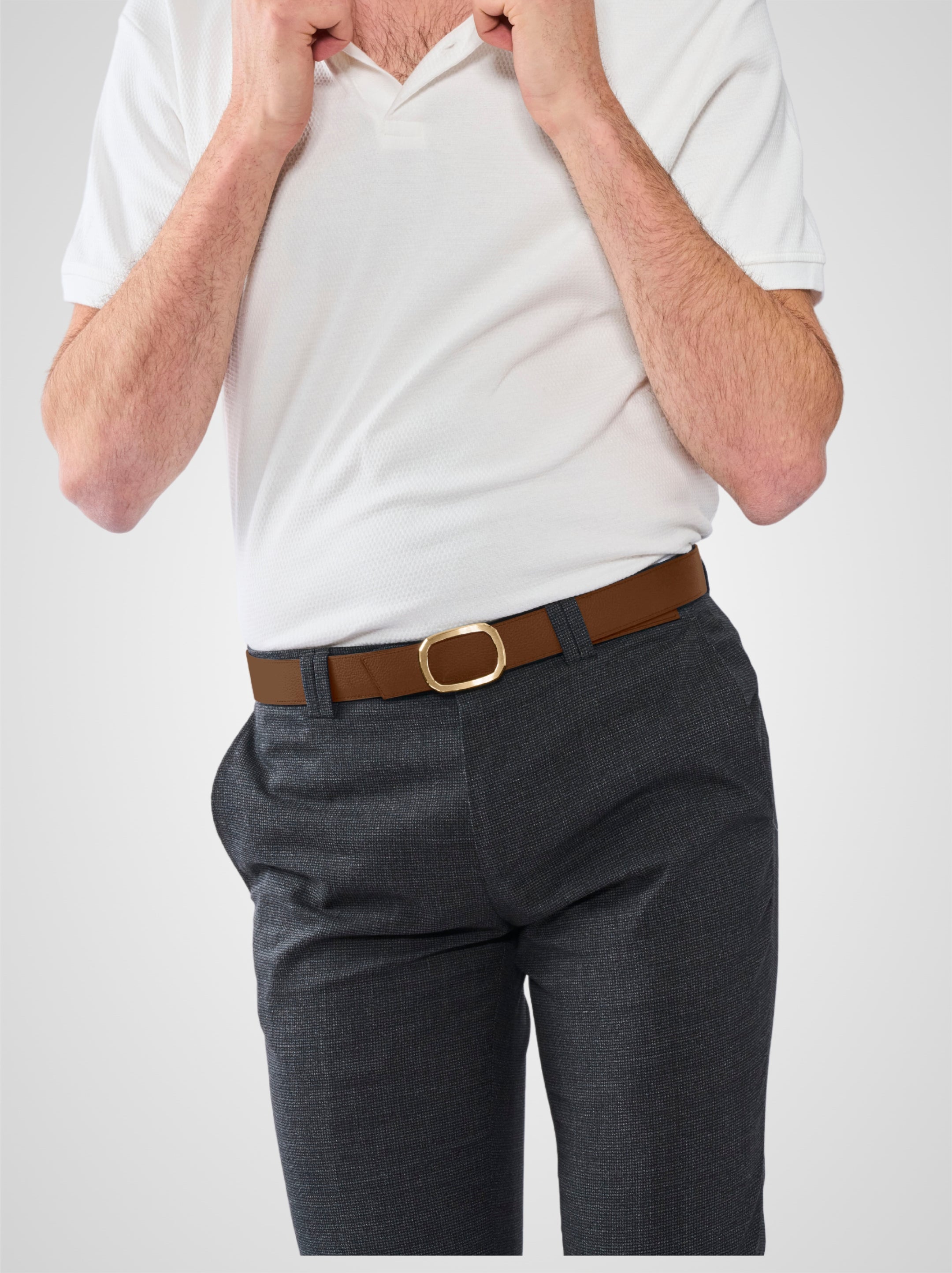 Ceinture homme en cuir marron Panthéon plaquée or 32 mm réversible