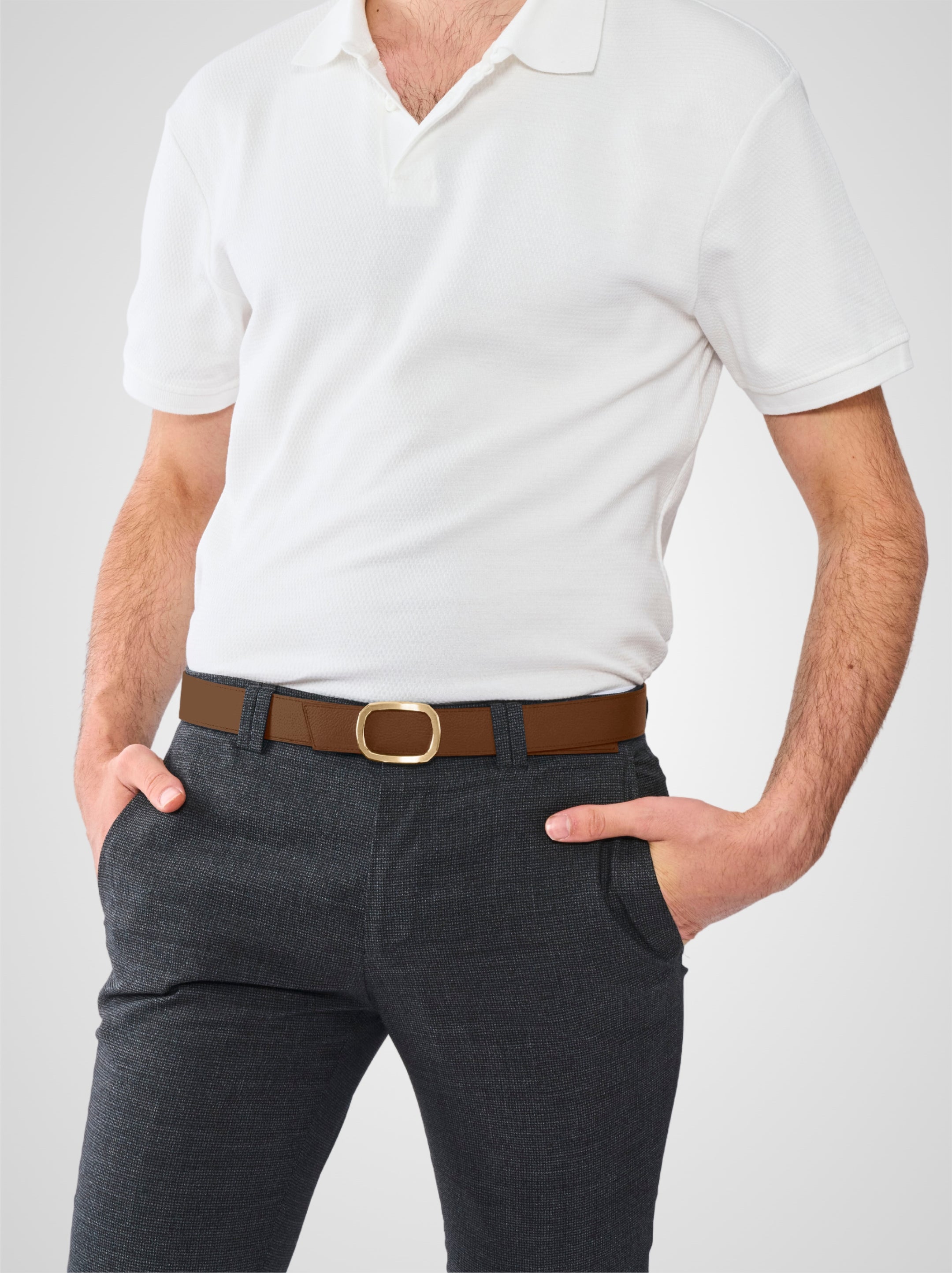 Ceinture homme en cuir marron Panthéon plaquée or 32 mm réversible