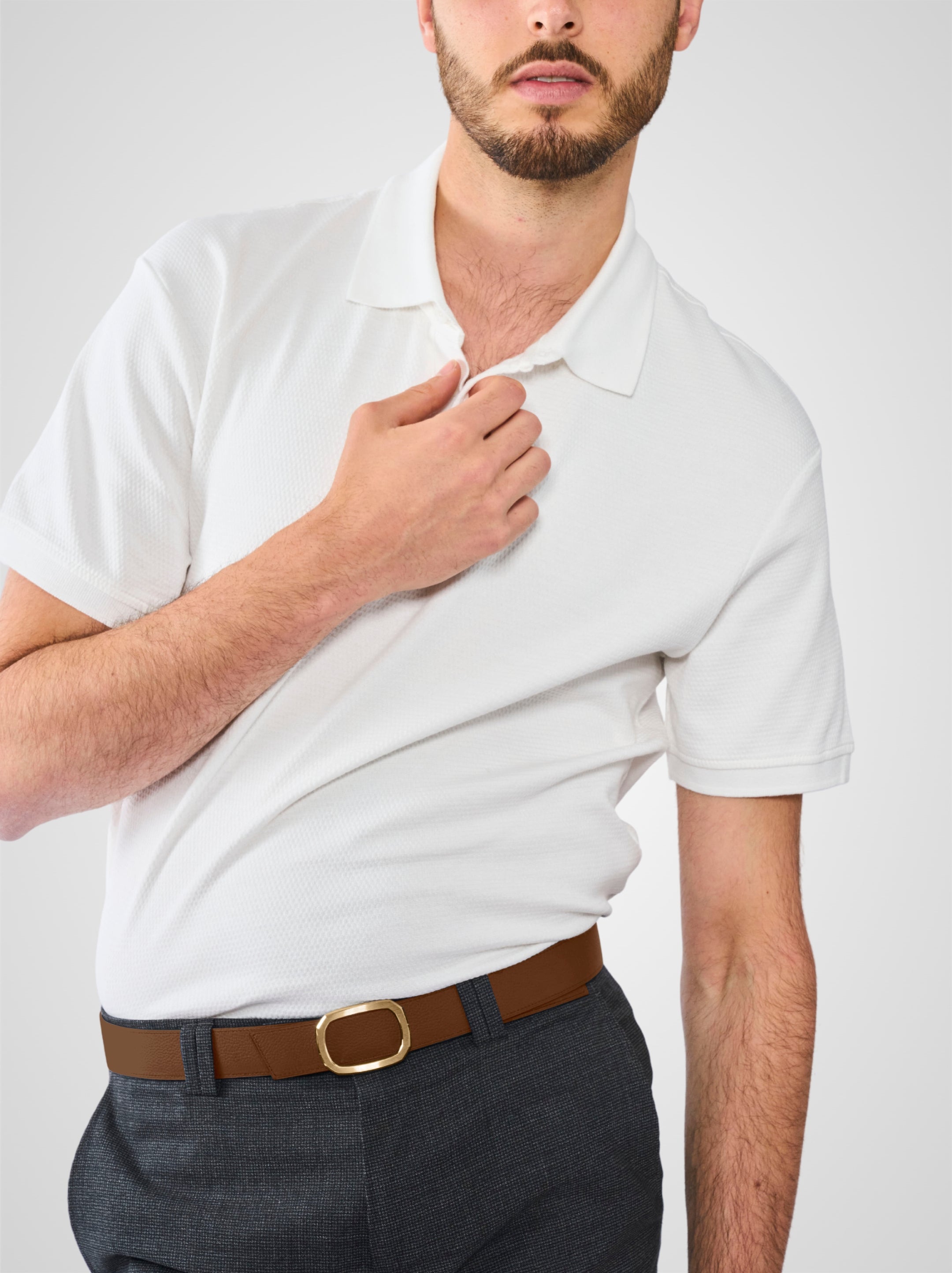 Ceinture homme en cuir marron Panthéon plaquée or 32 mm réversible