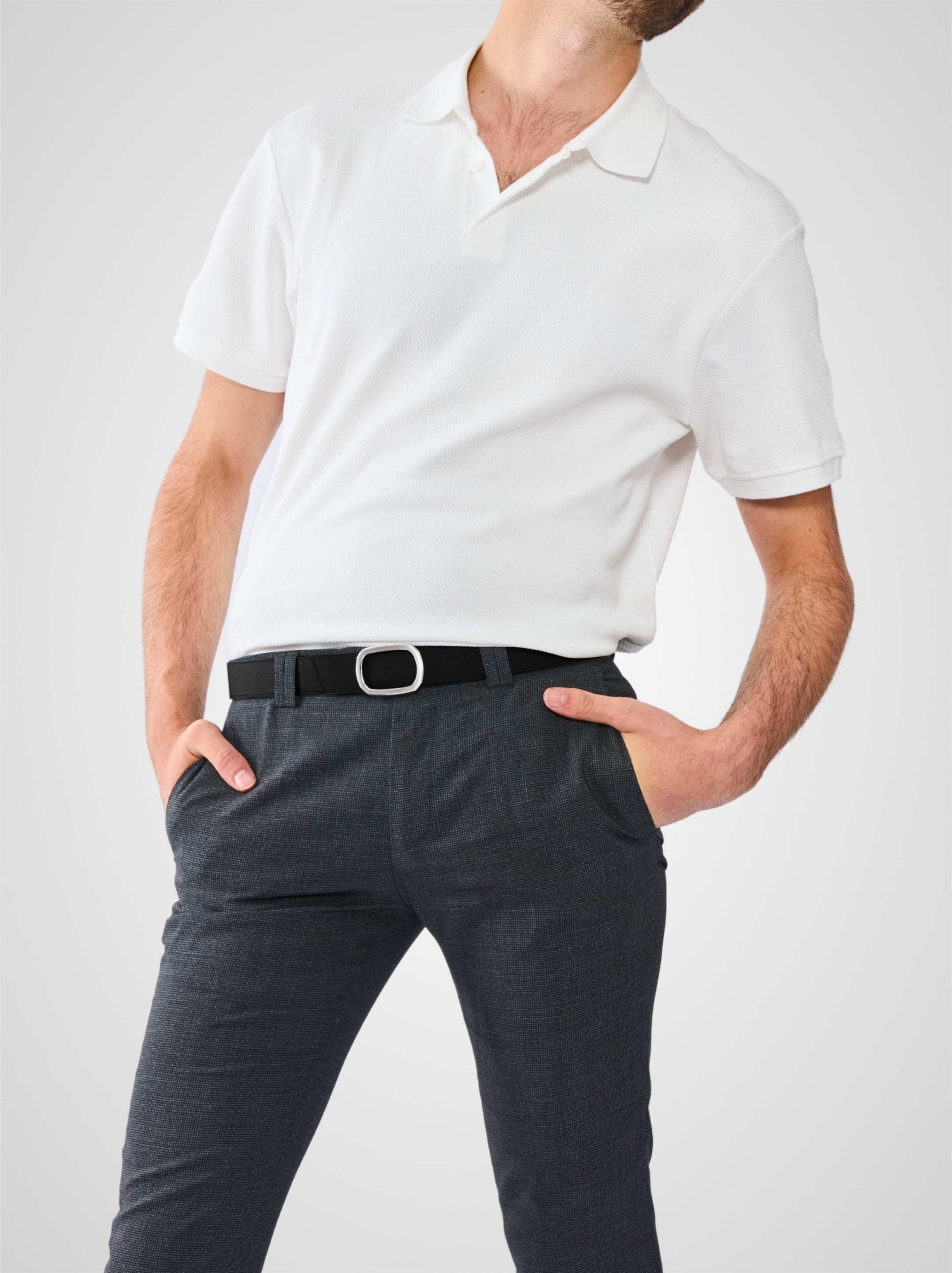 Ceinture homme en cuir noir Panthéon palladium 32 mm réversible