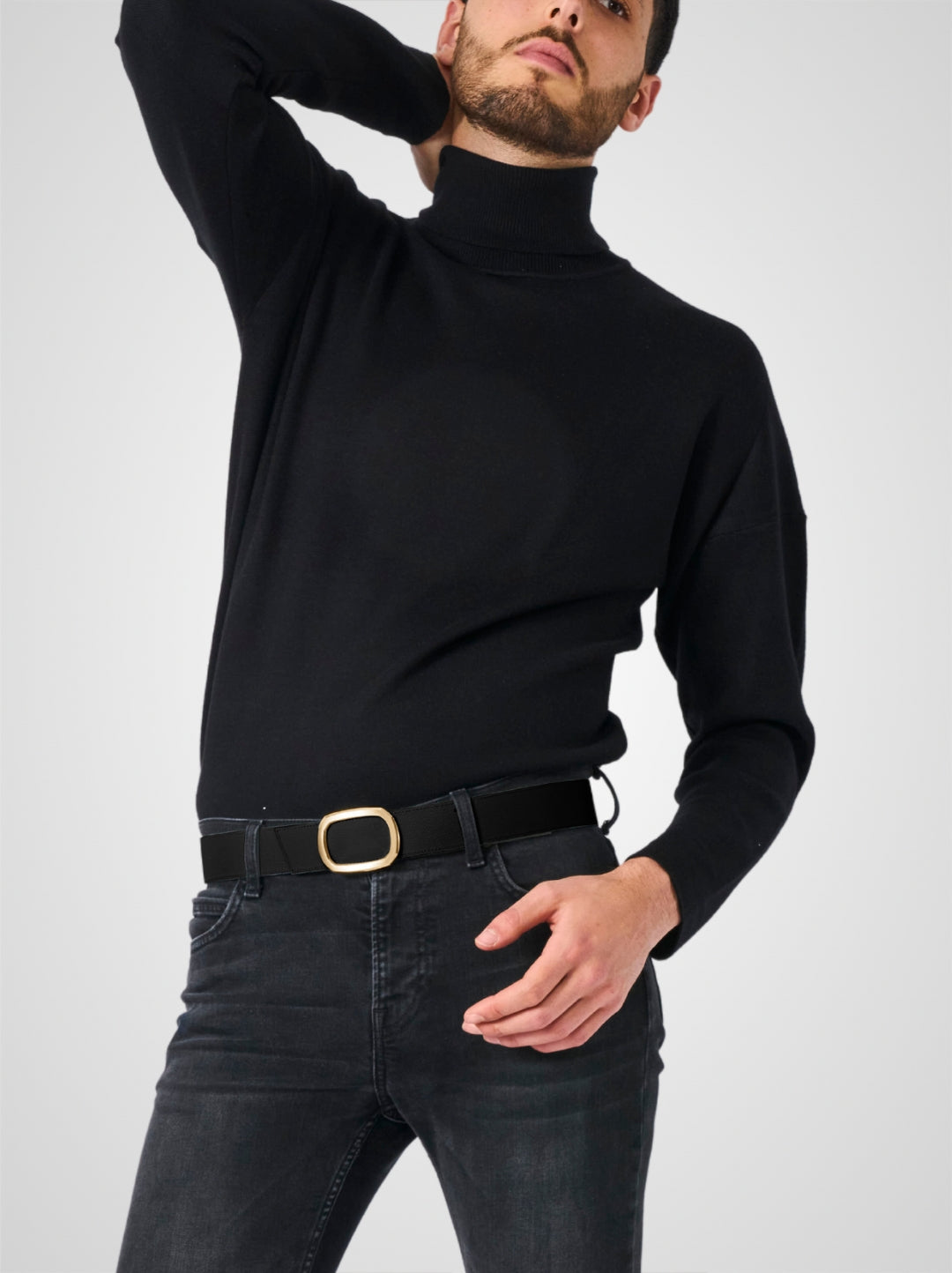 Ceinture homme en cuir noir Panthéon plaquée or 38 mm réversible