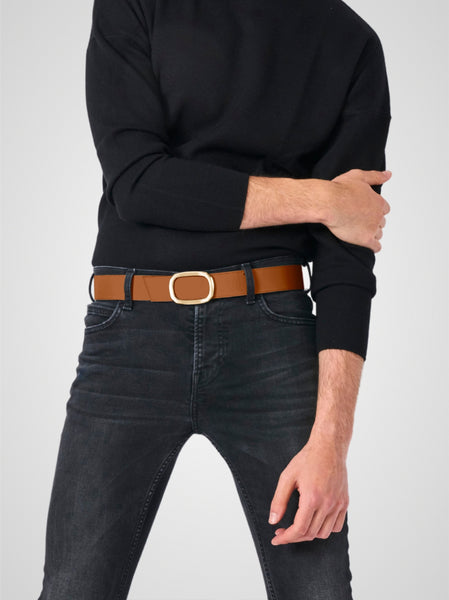 Ceinture homme en cuir noir Panthéon plaquée or 38 mm réversible