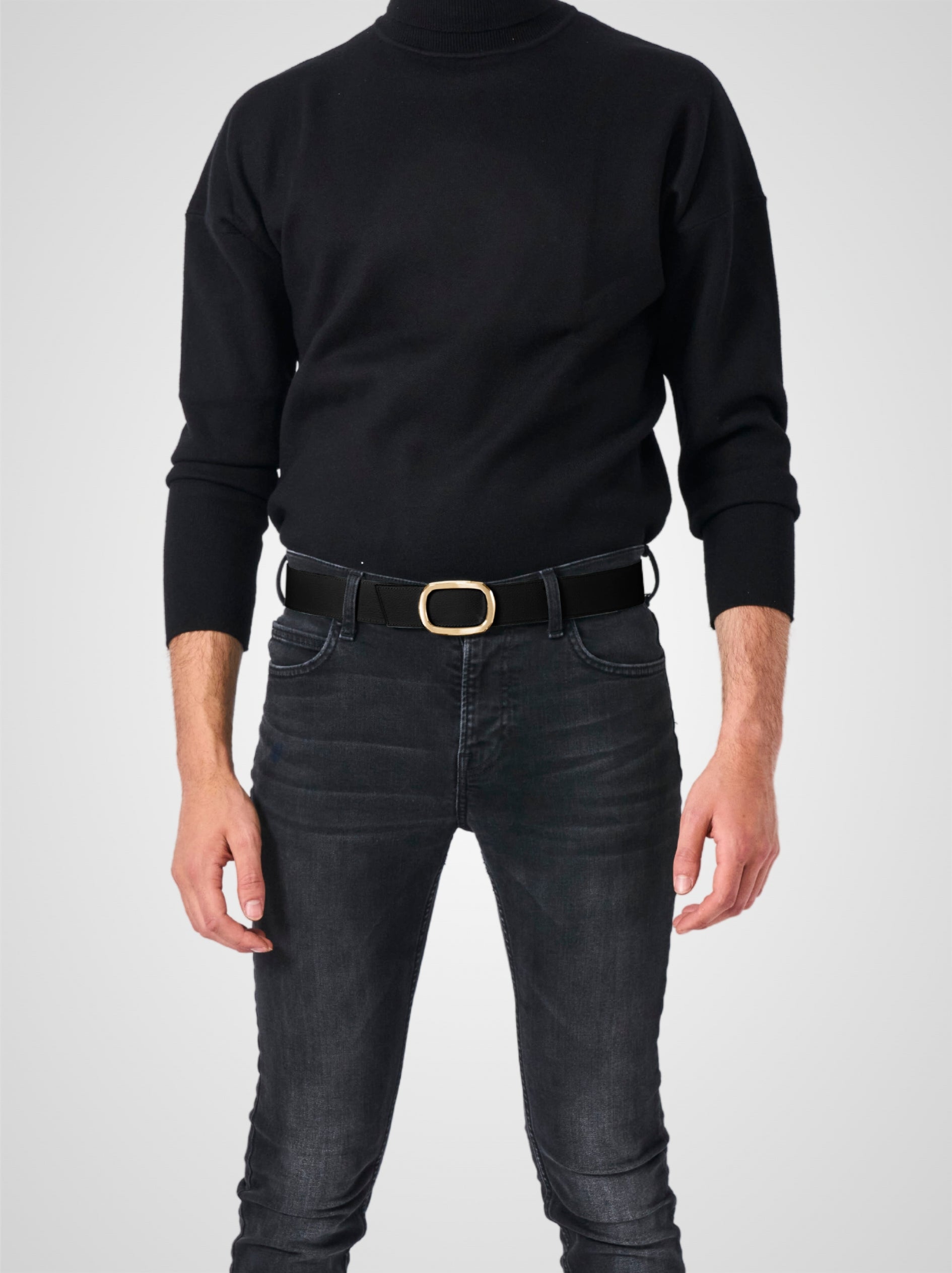 Ceinture homme en cuir noir Panthéon plaquée or 38 mm réversible