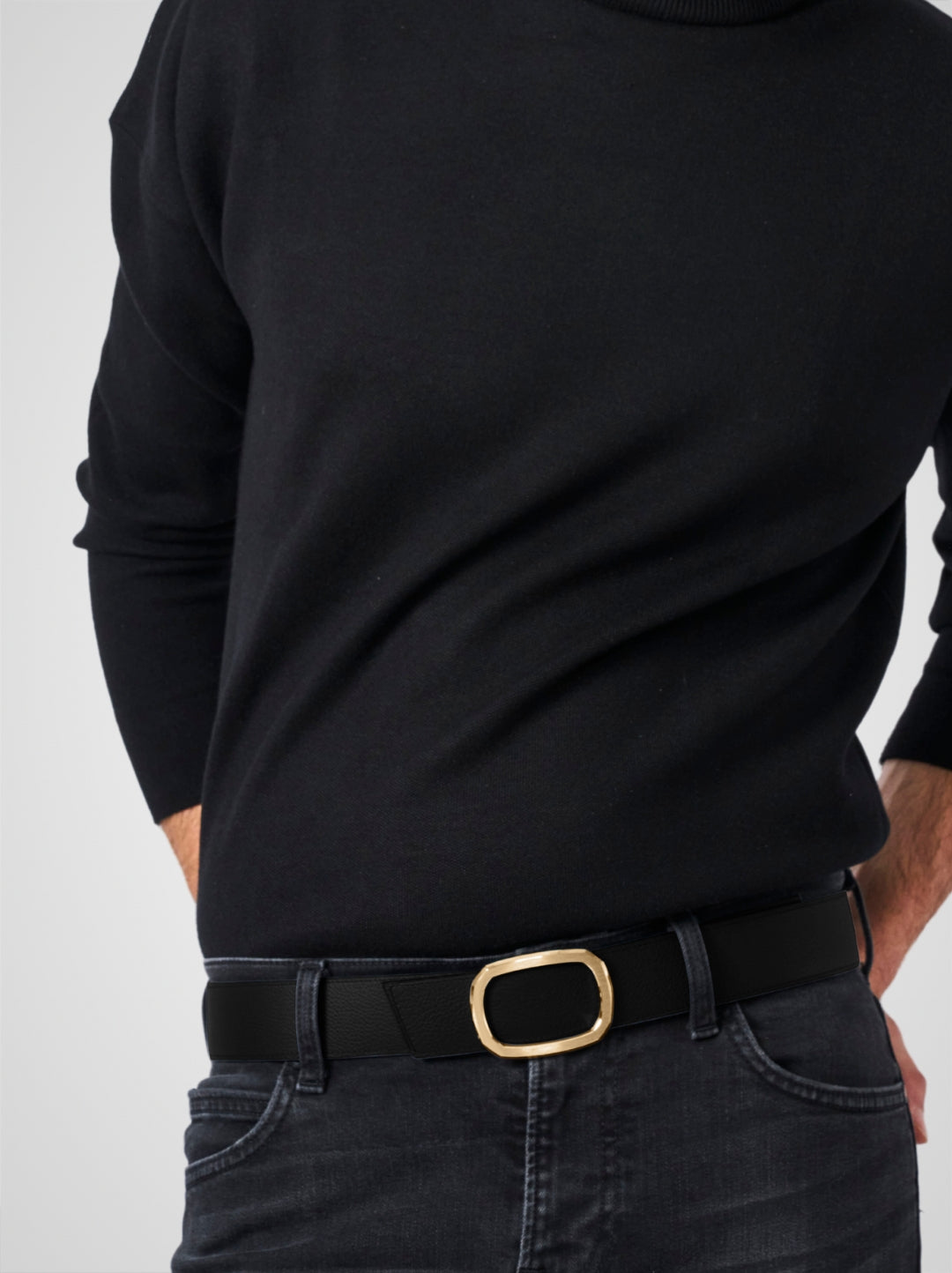 Ceinture homme en cuir noir Panthéon plaquée or 38 mm réversible