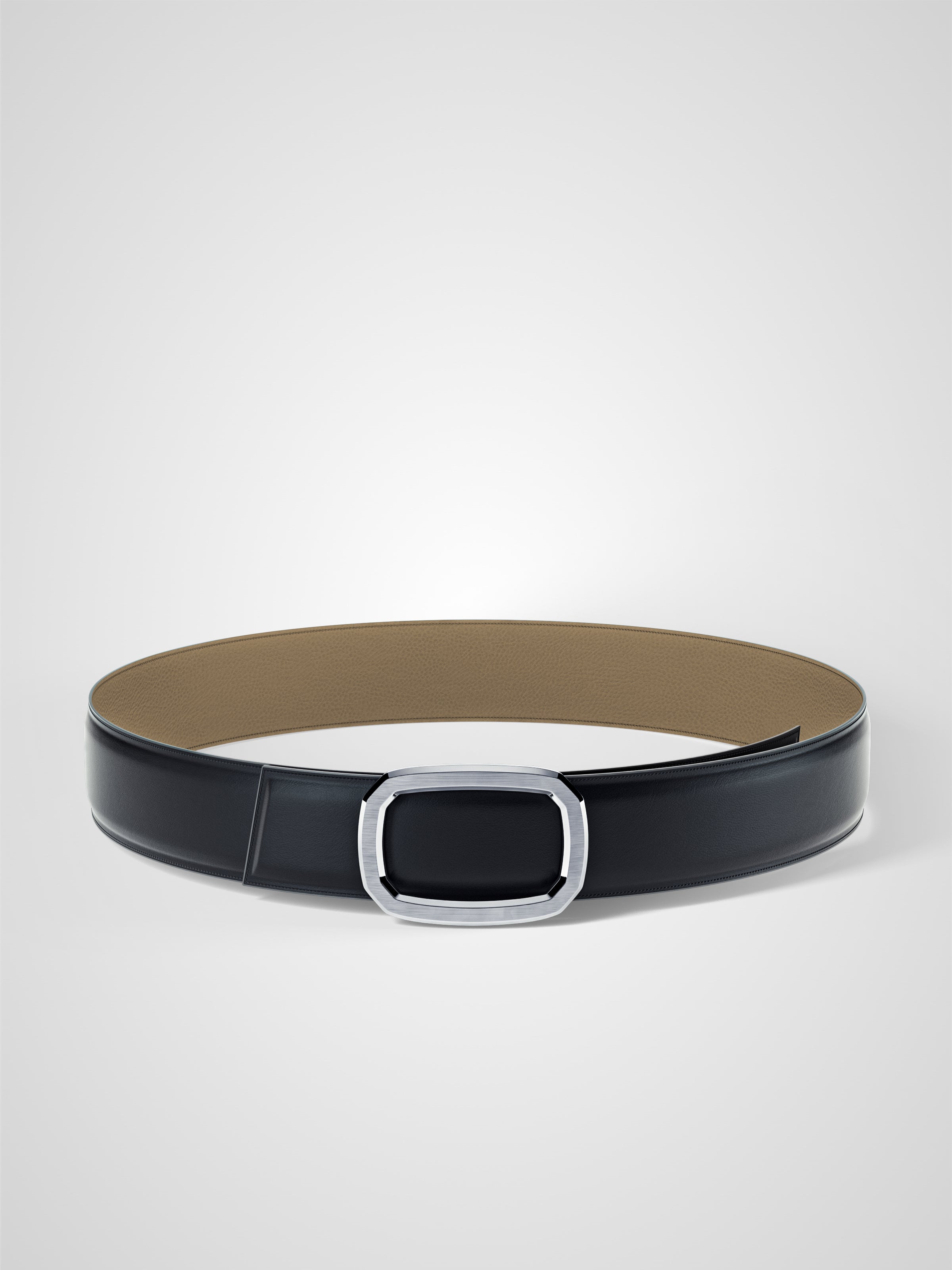 Ceinture homme en cuir beige Panthéon palladium 38 mm réversible