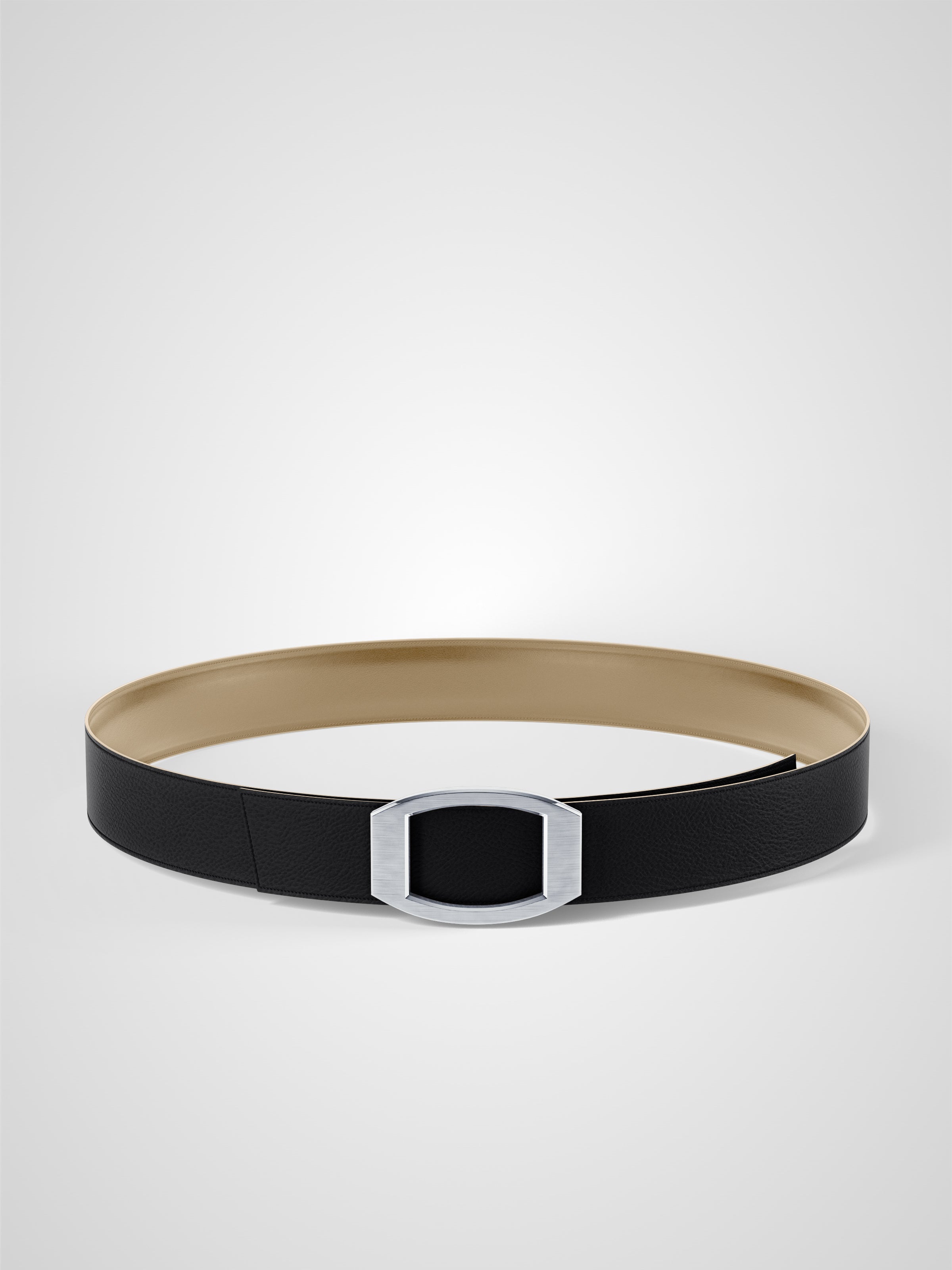 Ceinture femme en cuir noir Concorde palladium 32 mm réversible