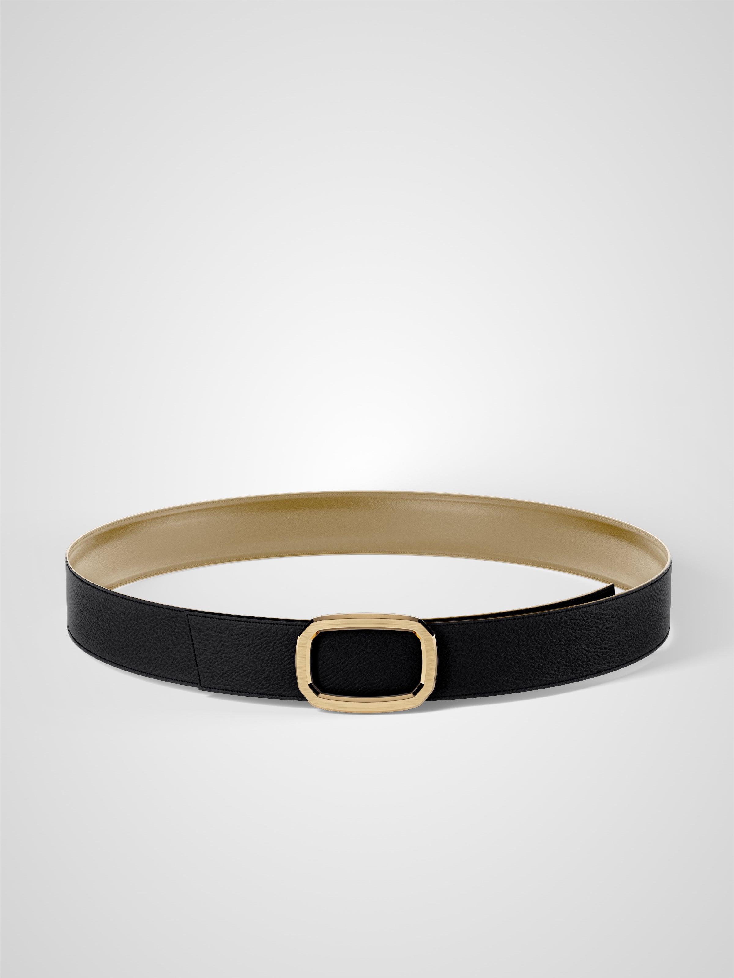 Ceinture femme en cuir noir Panthéon plaquée or 32 mm réversible