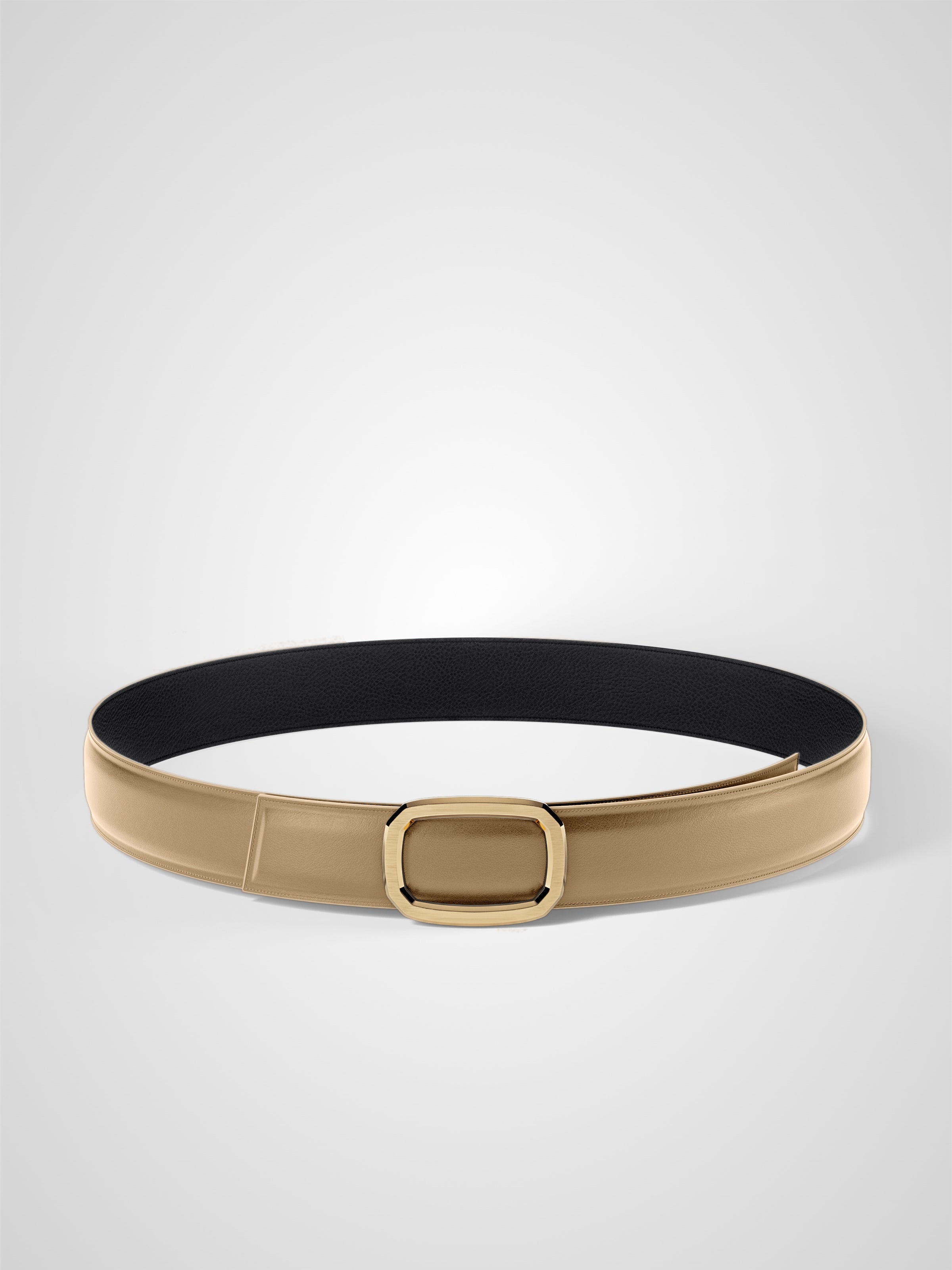 Ceinture homme en cuir noir Panthéon plaquée or 32 mm réversible