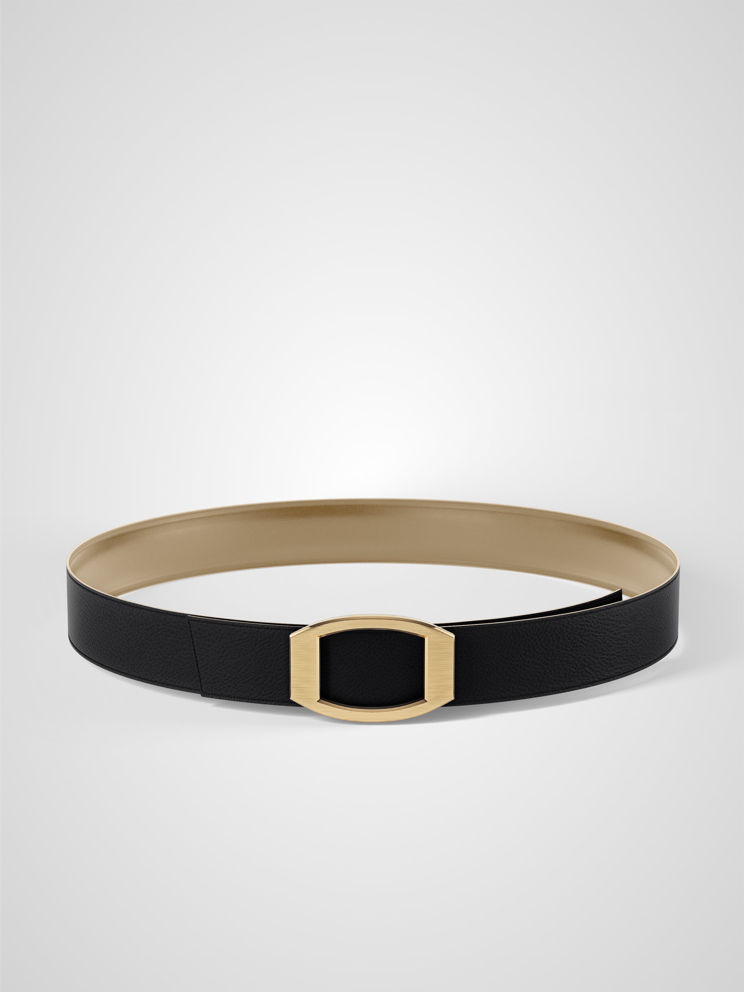 Ceinture femme en cuir noir Concorde plaquée or 32 mm réversible