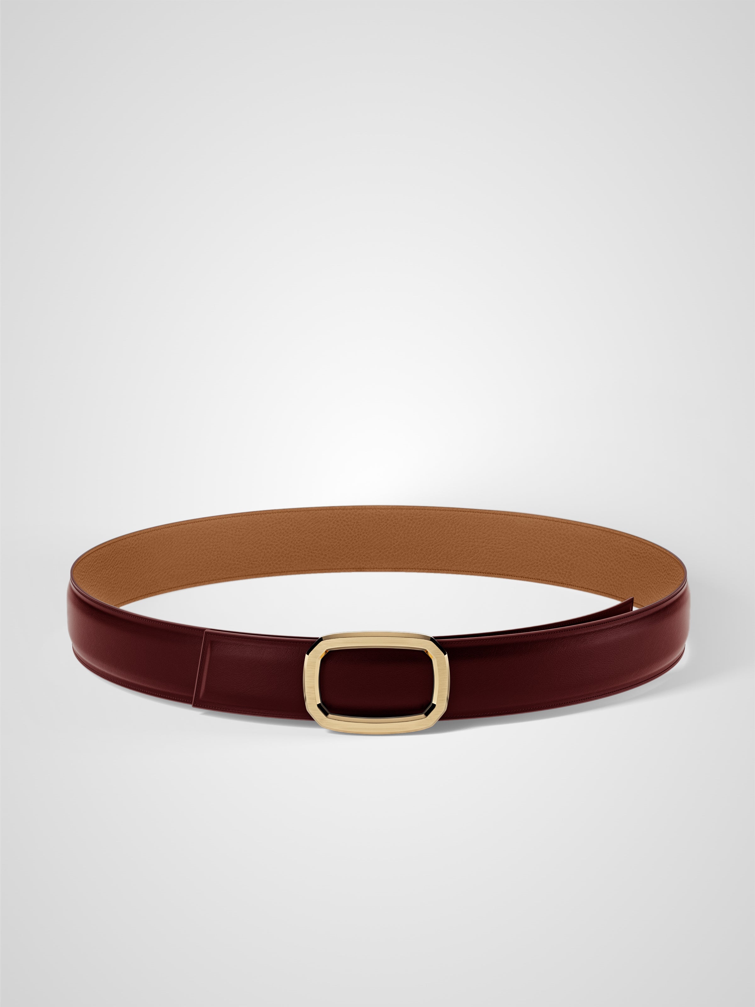 Ceinture homme en cuir bordeaux Panthéon plaquée or 32 mm réversible