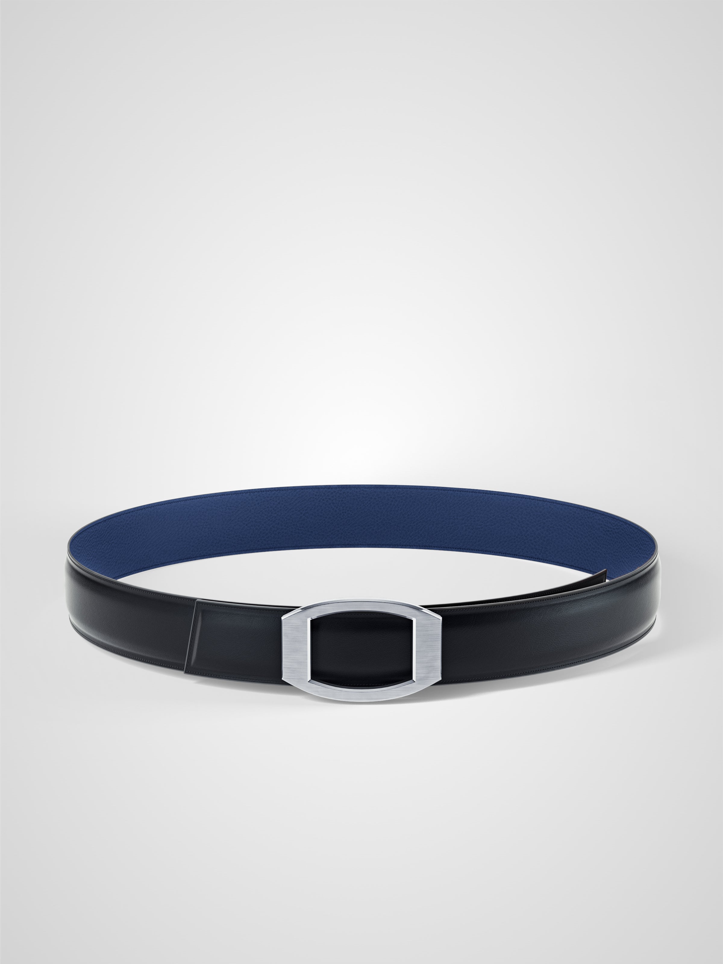 Ceinture femme en cuir bleu marine Concorde palladium 32 mm réversible