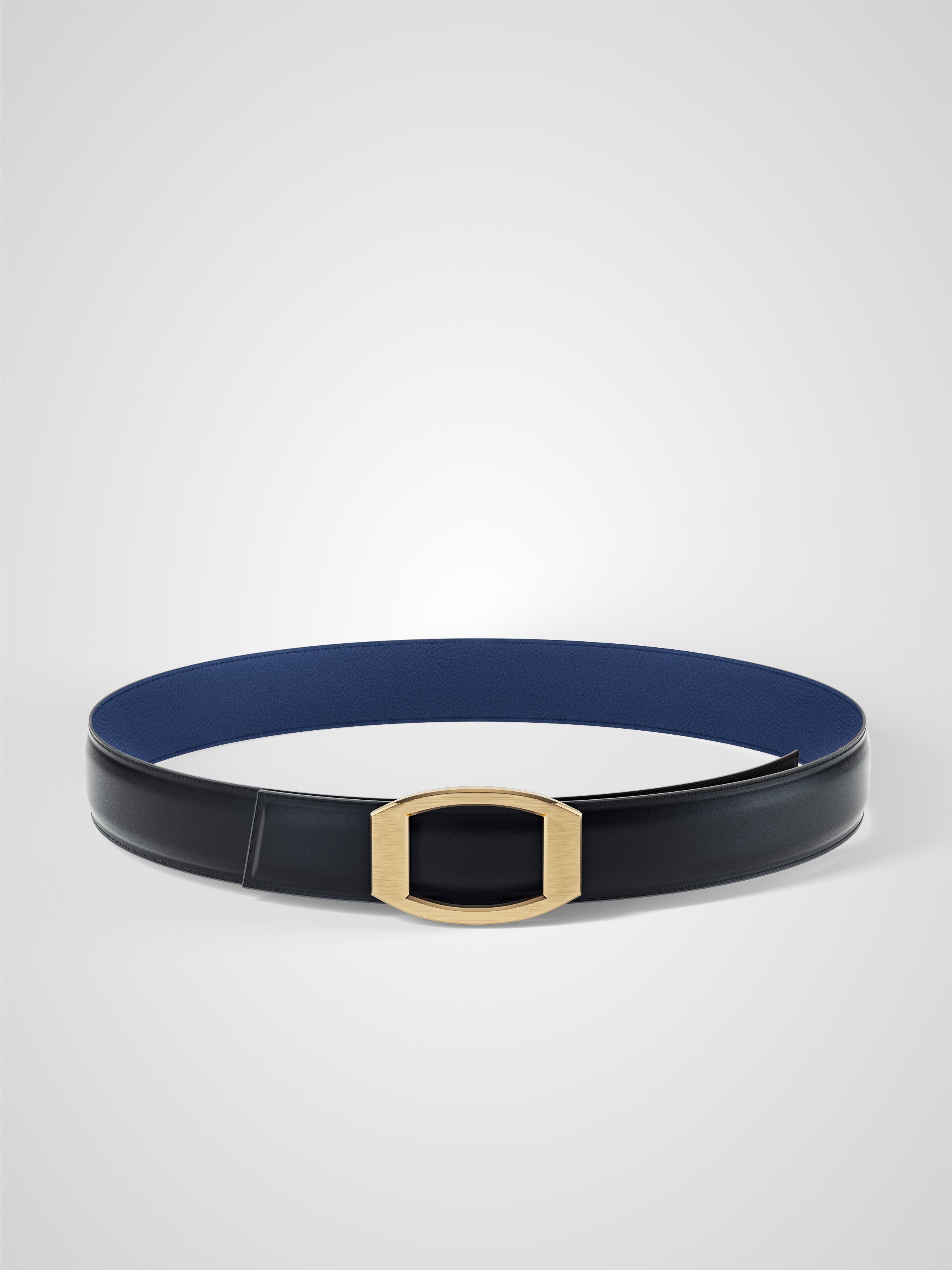 Ceinture homme en cuir bleu marine Concorde plaquée or 32 mm réversible