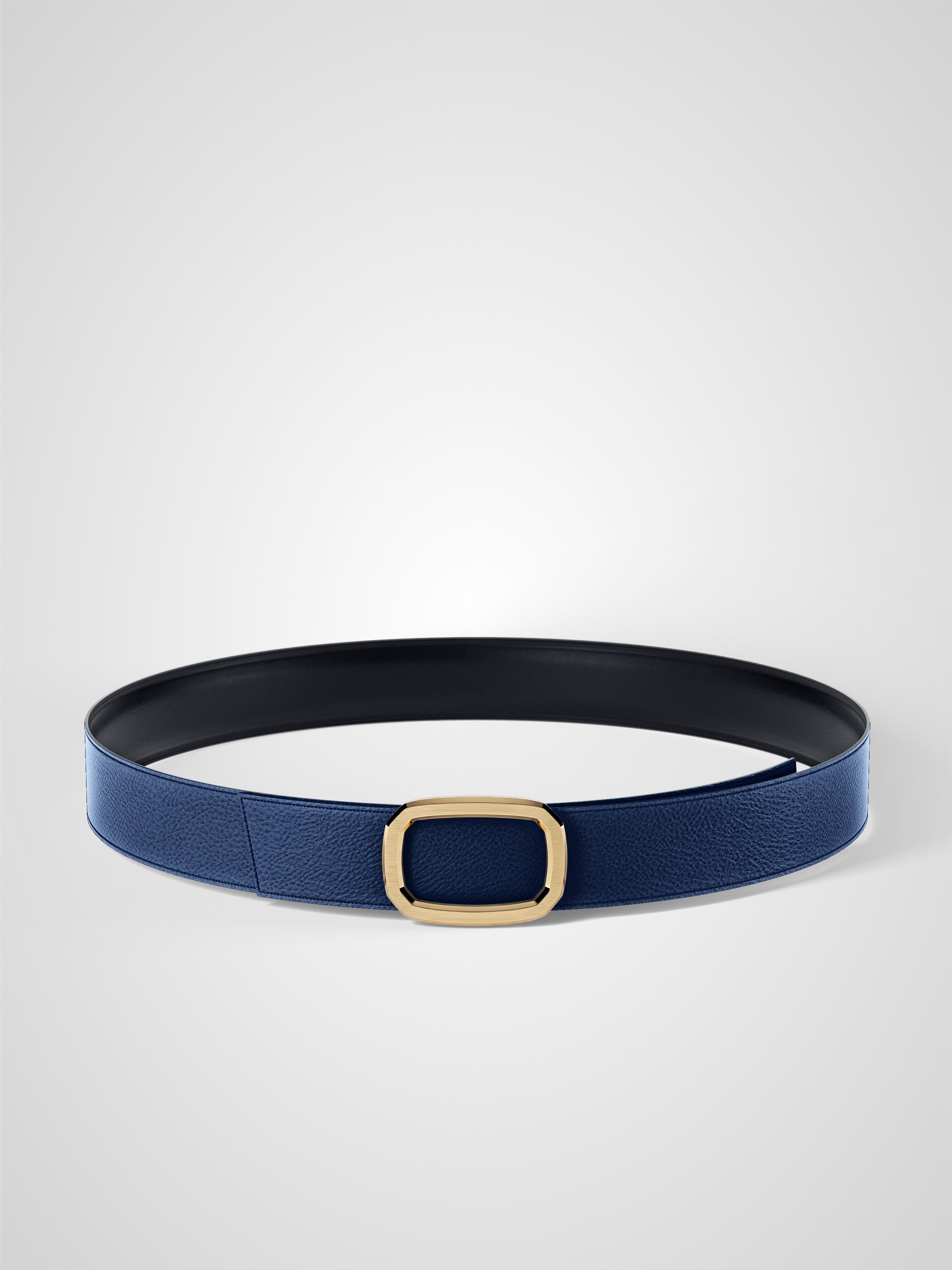 Ceinture femme en cuir bleu marine Panthéon plaquée or 32 mm réversible