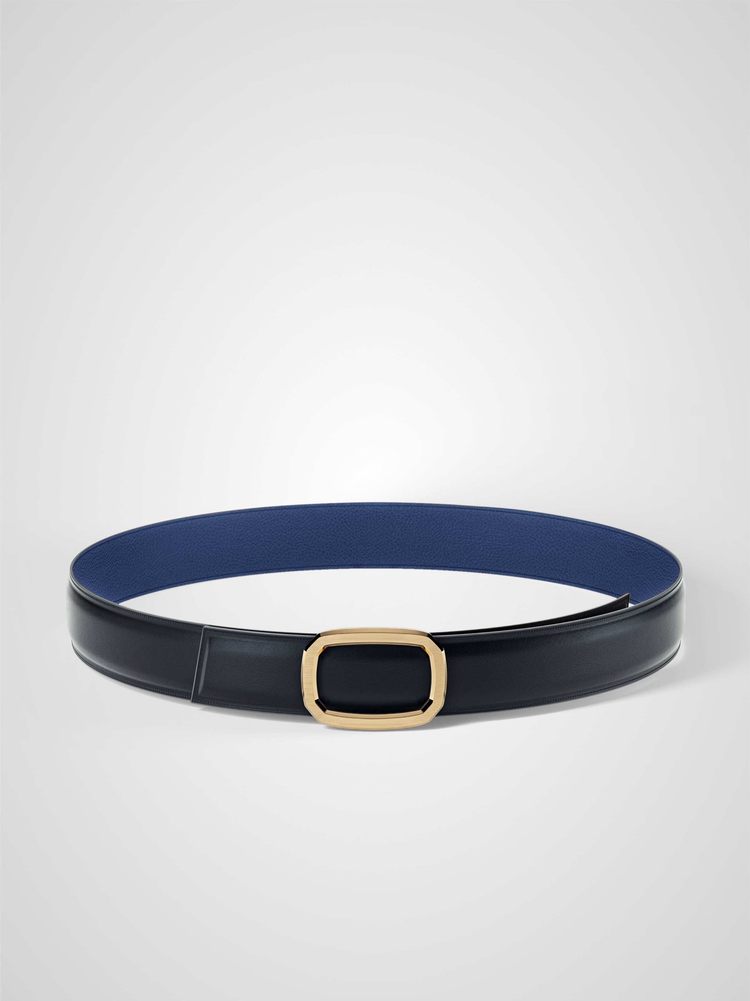 Ceinture homme en cuir bleu marine Panthéon plaquée or 32 mm réversible