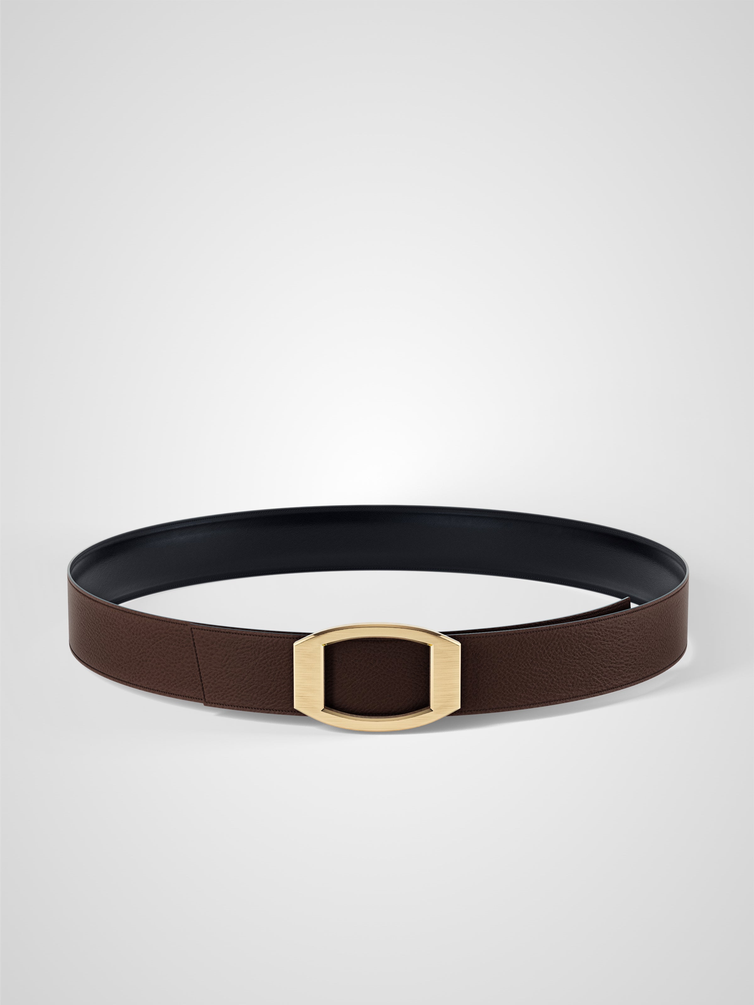 Ceinture femme en cuir marron Concorde plaquée or 32 mm réversible