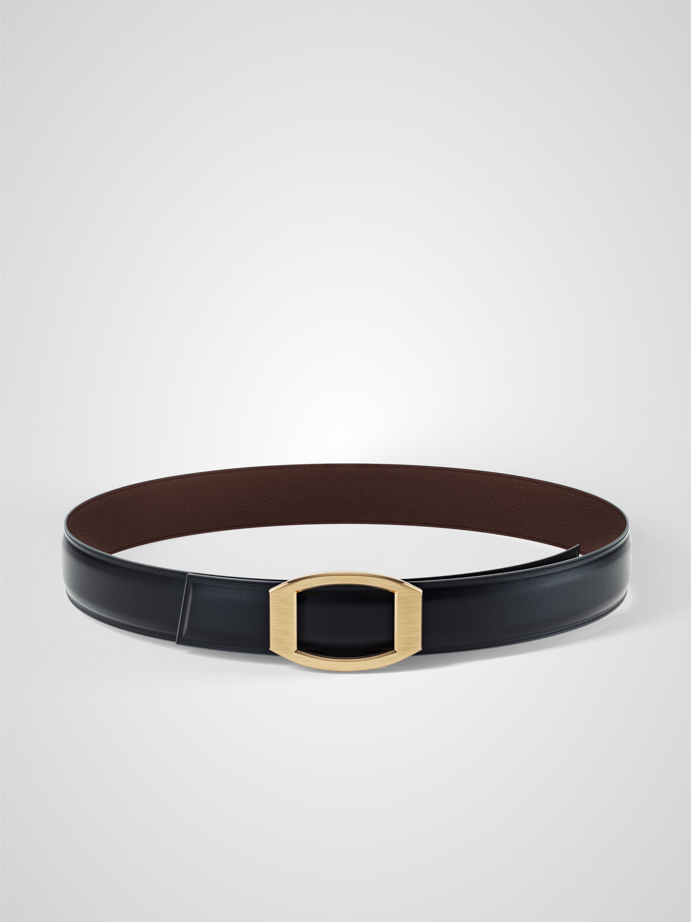 Ceinture femme en cuir marron Concorde plaquée or 32 mm réversible