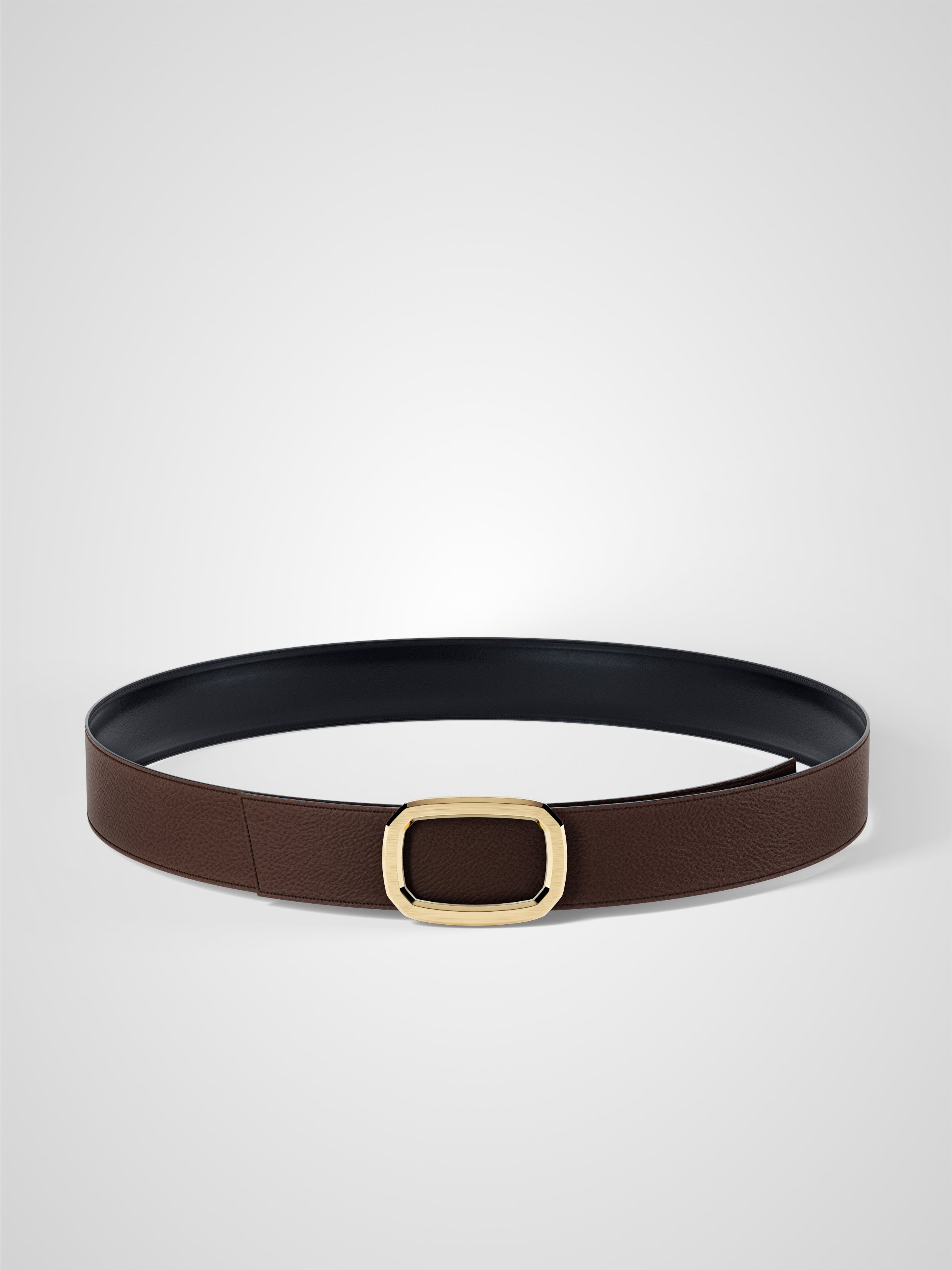 Ceinture femme en cuir marron Panthéon plaquée or 32 mm réversible