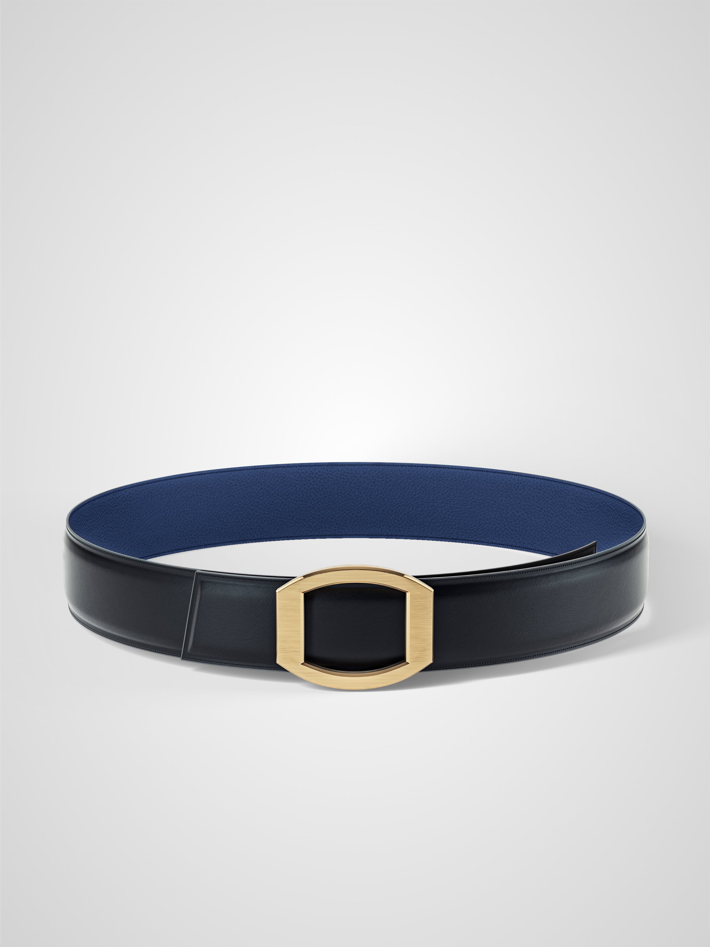 Ceinture femme en cuir bleu marine Concorde plaquée or 38 mm réversible