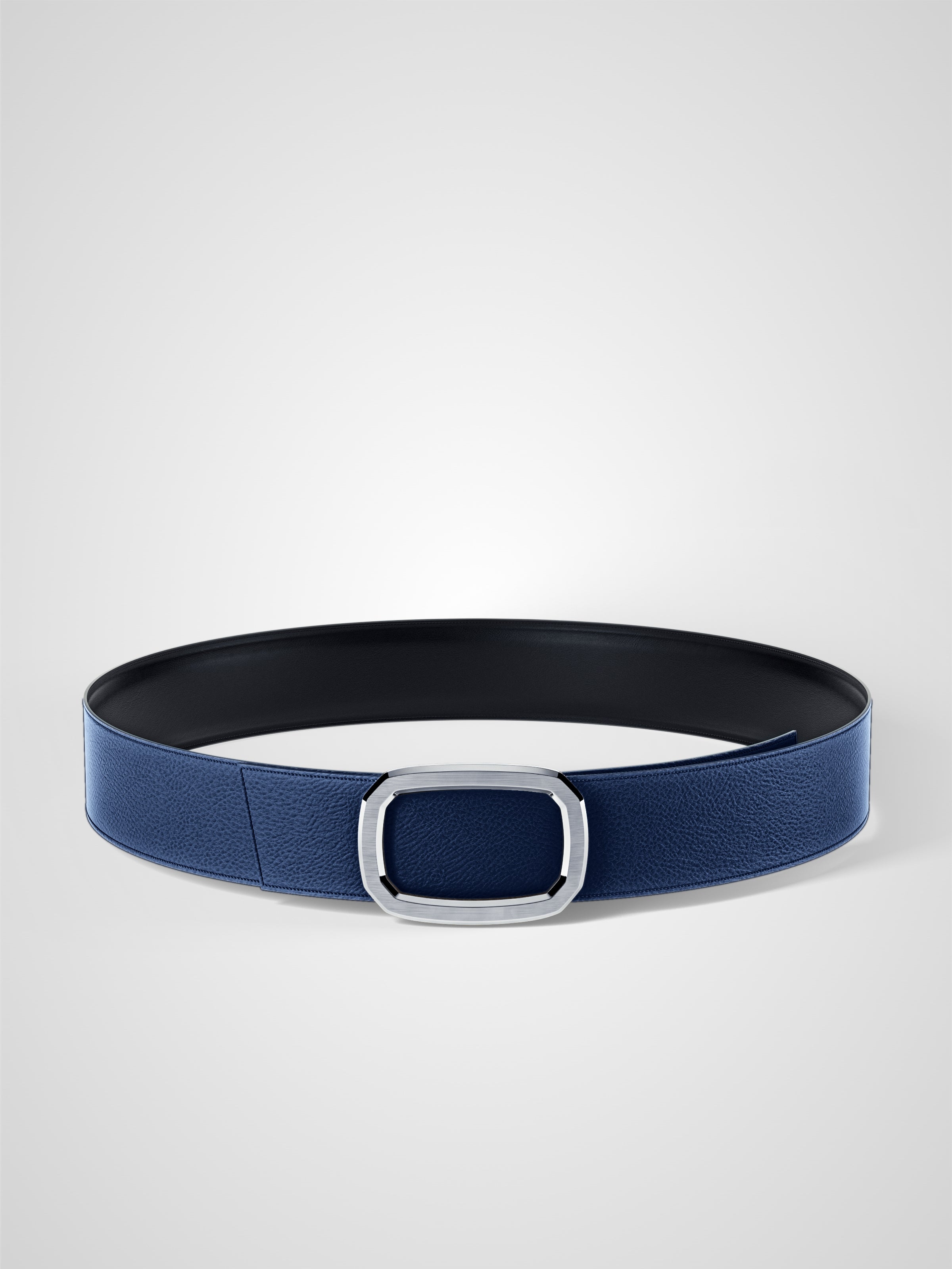 Ceinture femme en cuir bleu marine Panthéon palladium 38 mm réversible