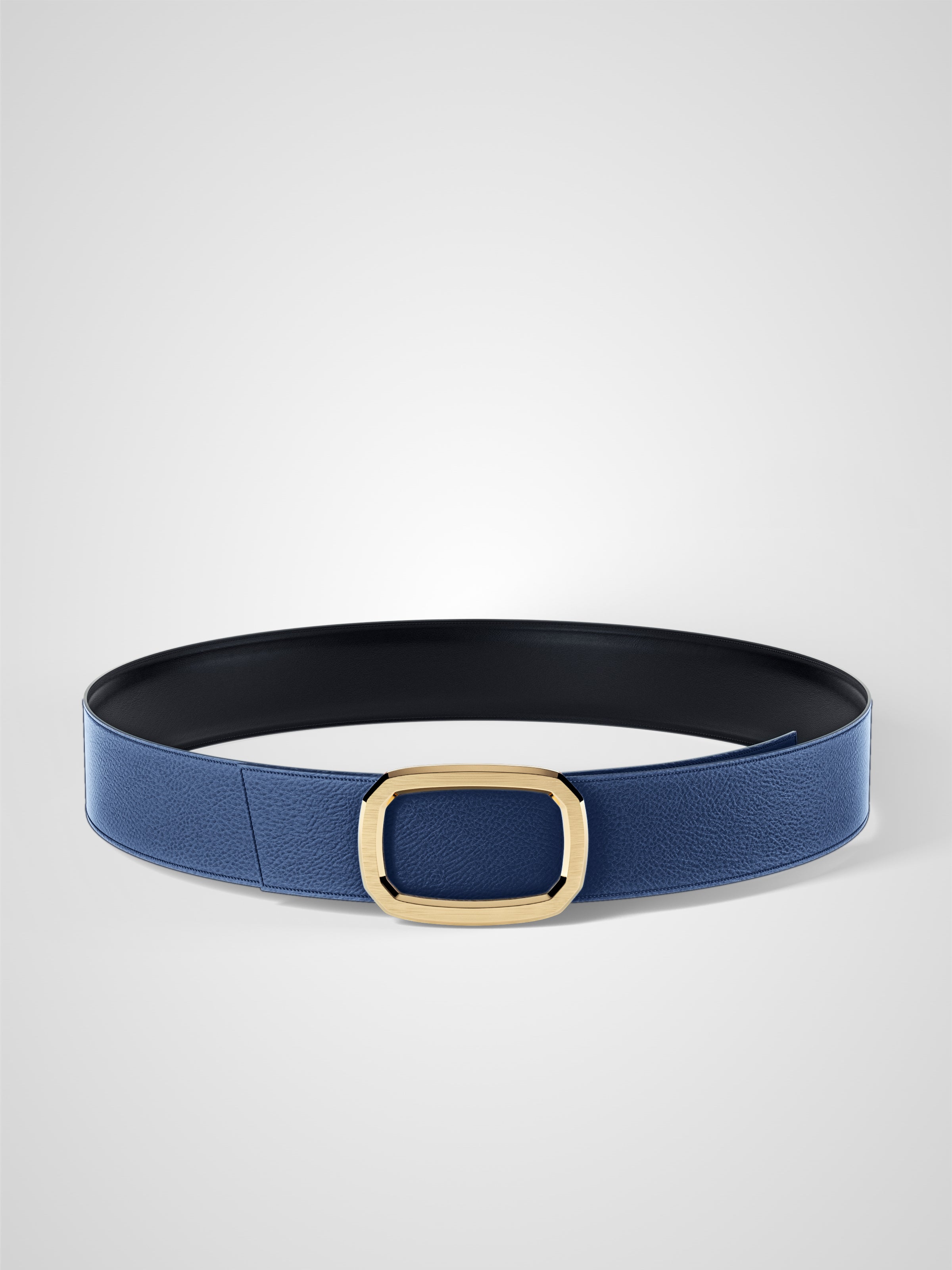 Ceinture femme en cuir bleu marine Panthéon plaquée or 38 mm réversible