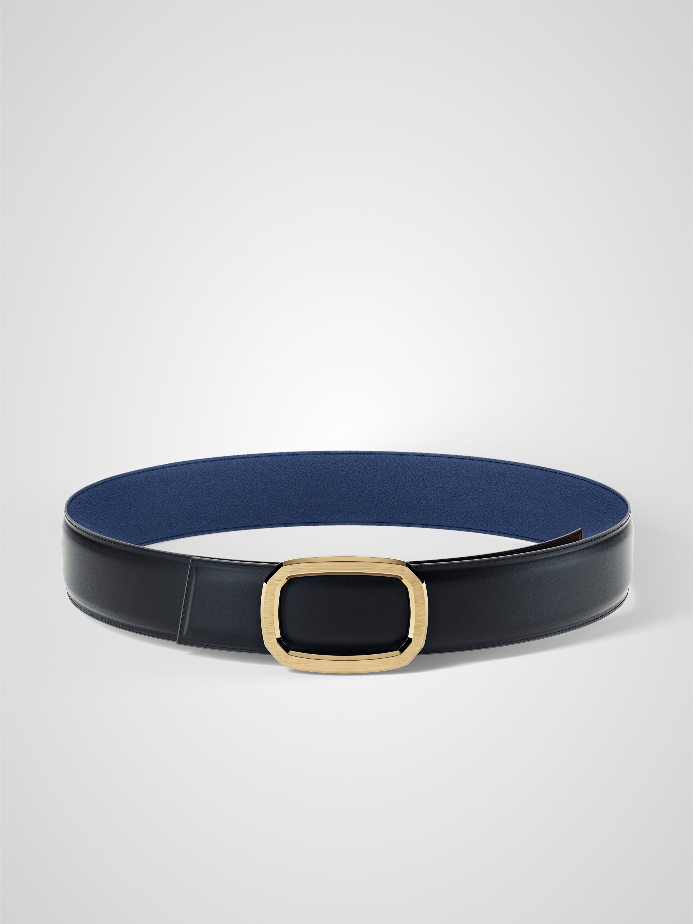 Ceinture homme en cuir bleu marine Panthéon plaquée or 38 mm réversible