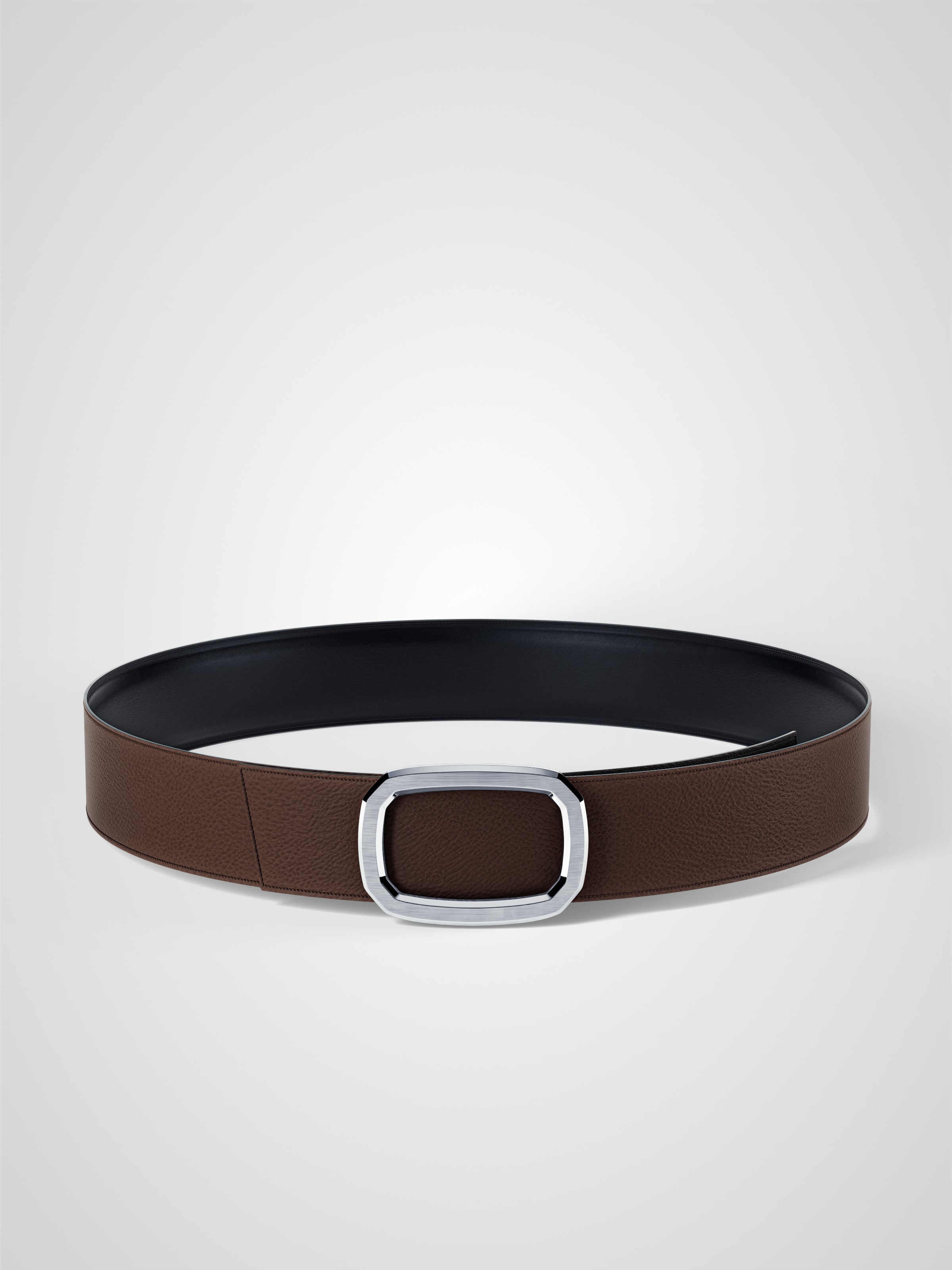 Ceinture homme en cuir marron Panthéon palladium 38 mm réversible
