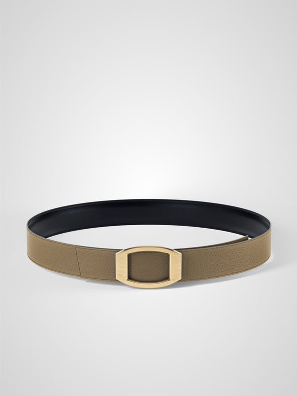 Ceinture homme en cuir beige Concorde plaquée or 32 mm réversible