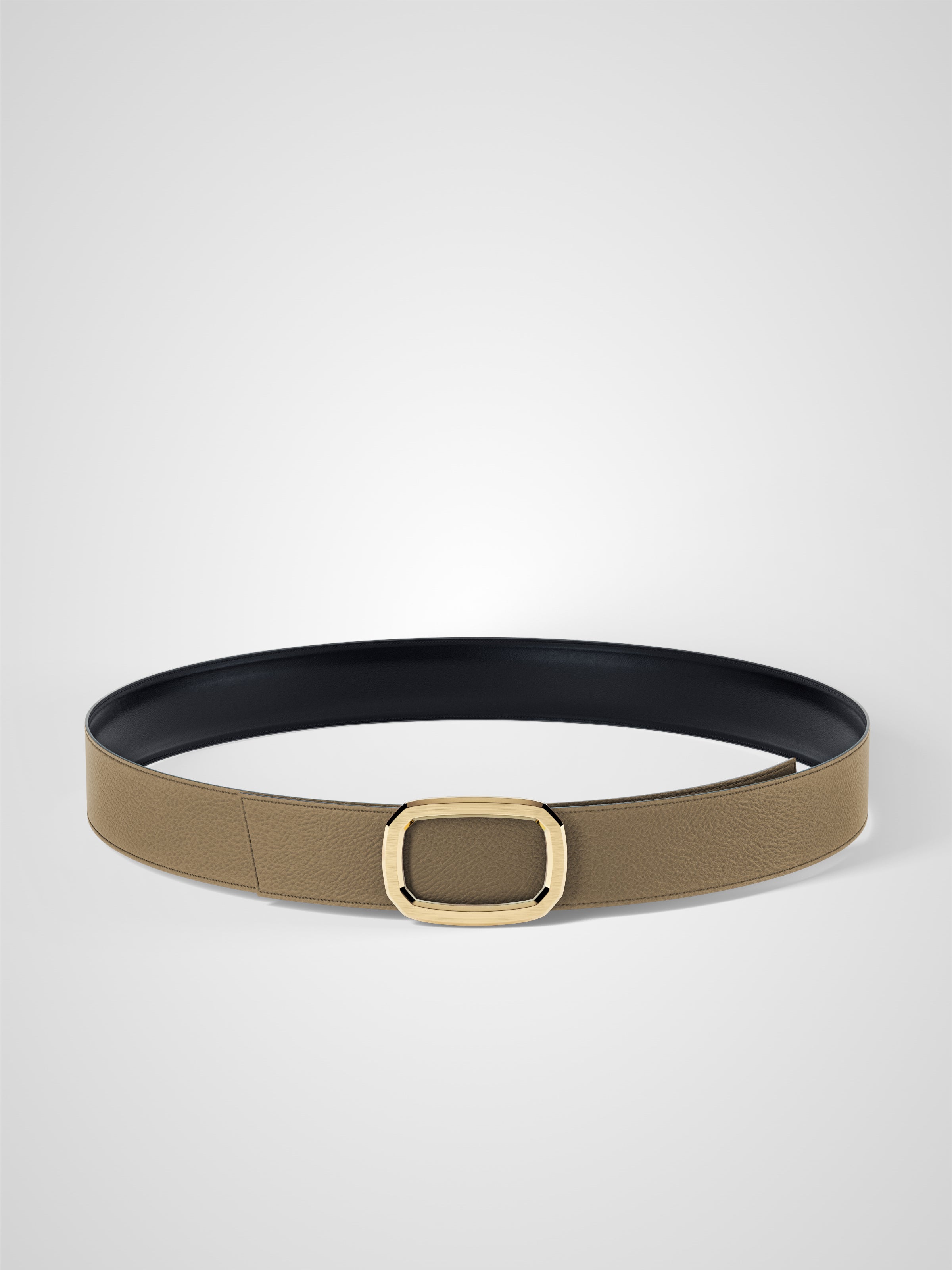 Ceinture homme en cuir beige Panthéon plaquée or 32 mm réversible