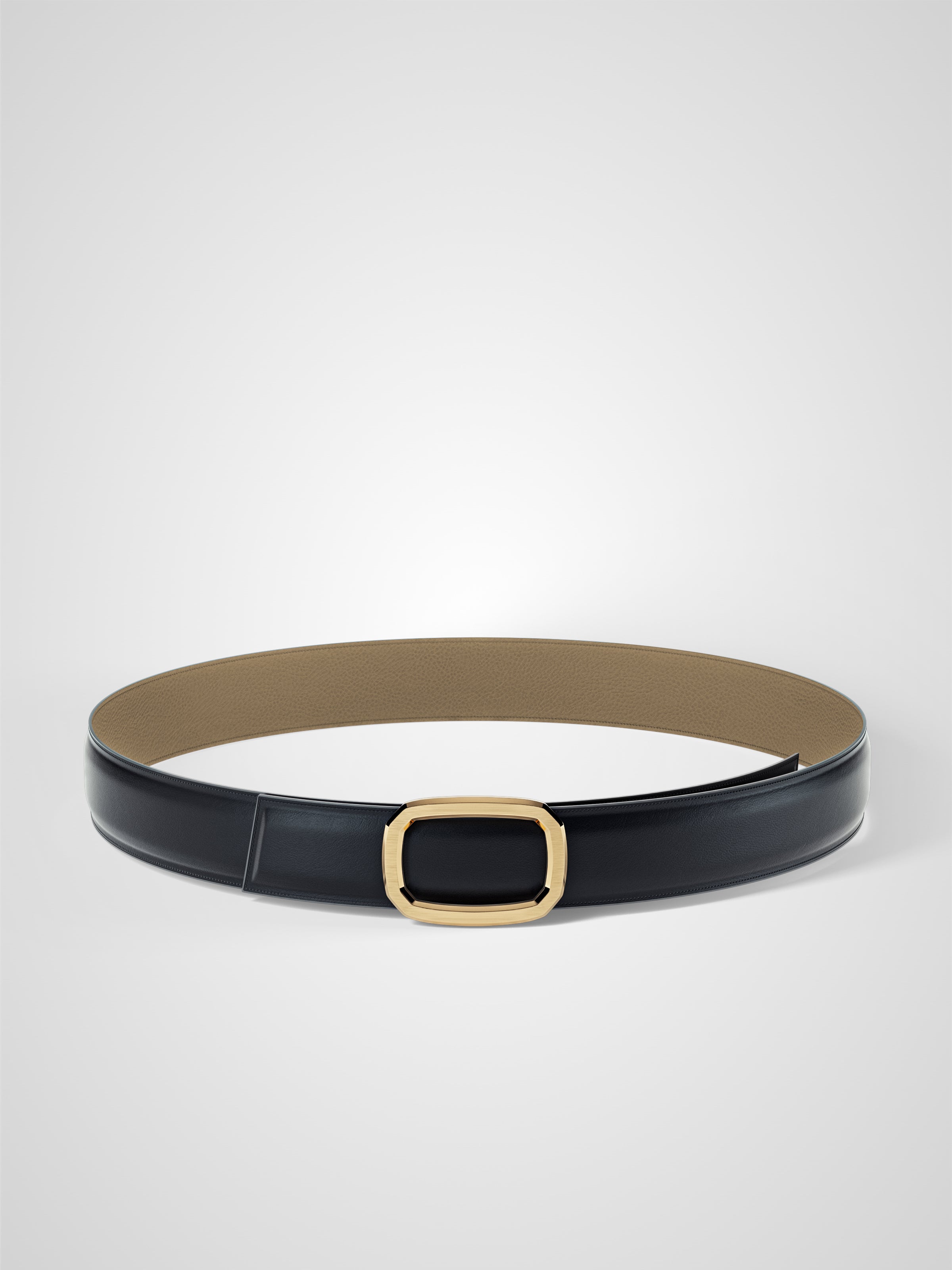 Ceinture femme en cuir beige Panthéon plaquée or 32 mm réversible