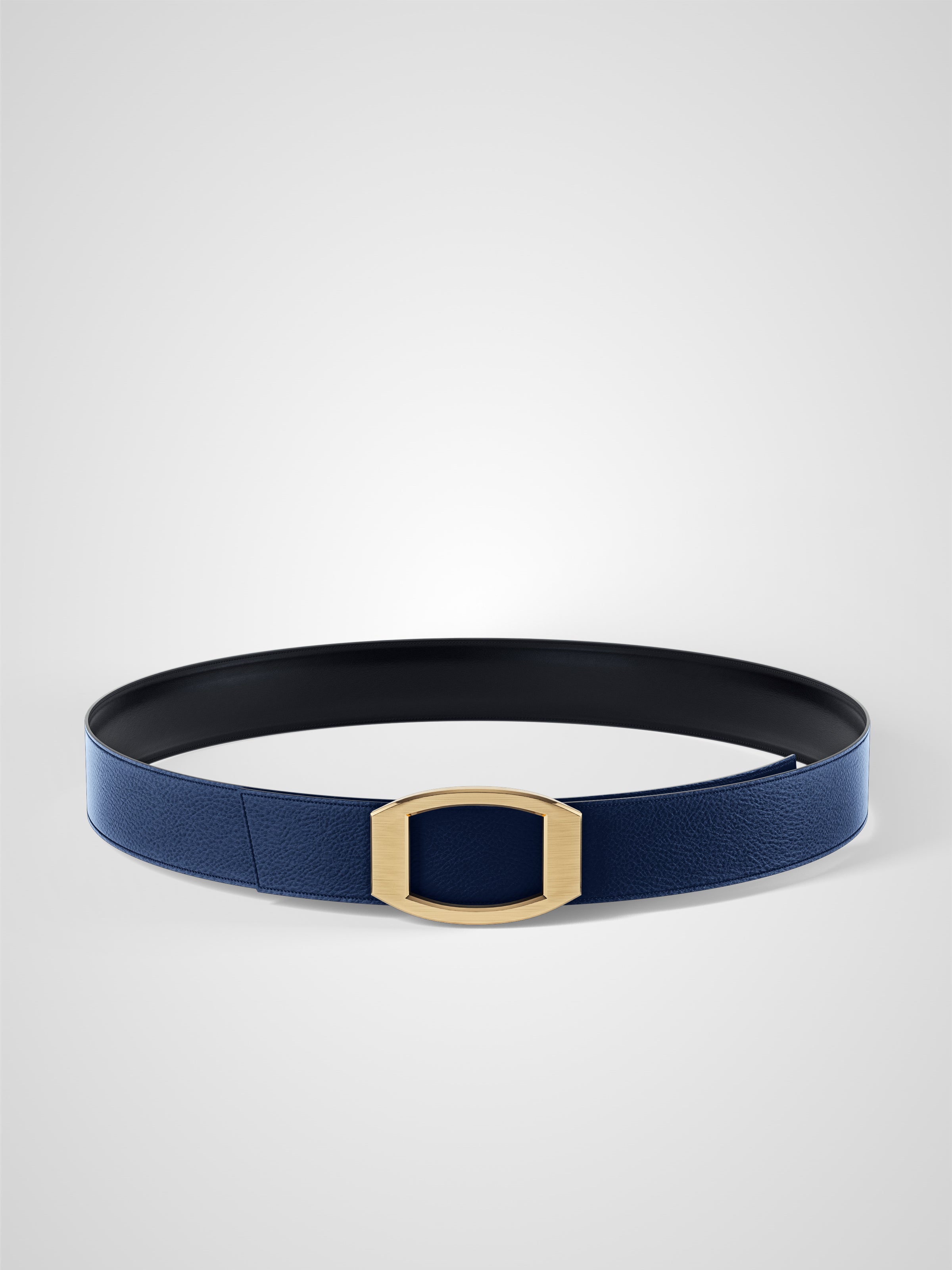 Ceinture homme en cuir bleu marine Concorde plaquée or 32 mm réversible