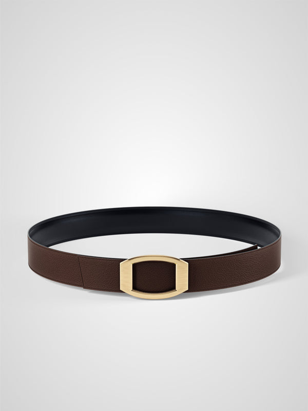 Ceinture femme en cuir marron Concorde plaquée or 32 mm réversible