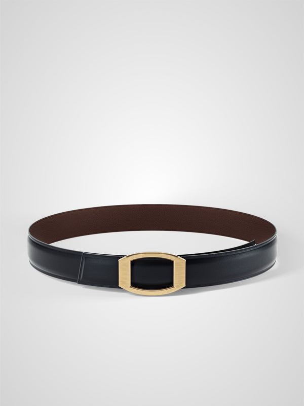 Ceinture femme en cuir marron Concorde plaquée or 32 mm réversible