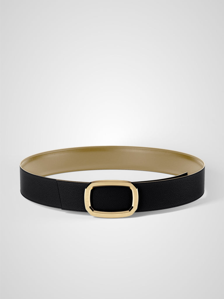Ceinture femme en cuir noir Pantheon plaquee or 38 mm reversible CLEMENTI