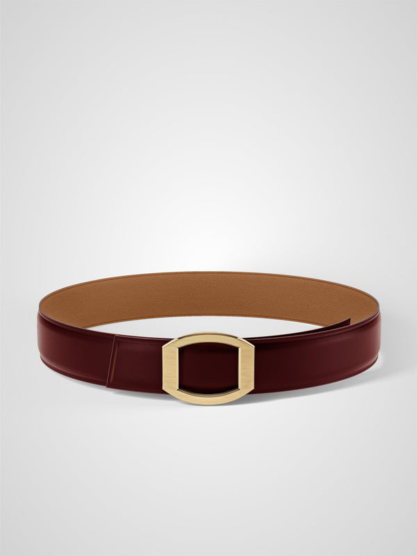 Ceinture femme en cuir bordeaux Concorde plaquée or 38 mm réversible