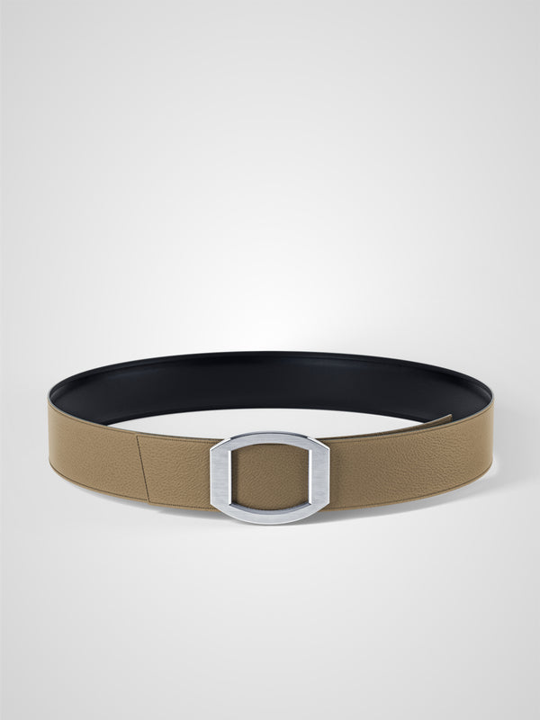 Ceinture homme en cuir beige Concorde palladium 38 mm réversible