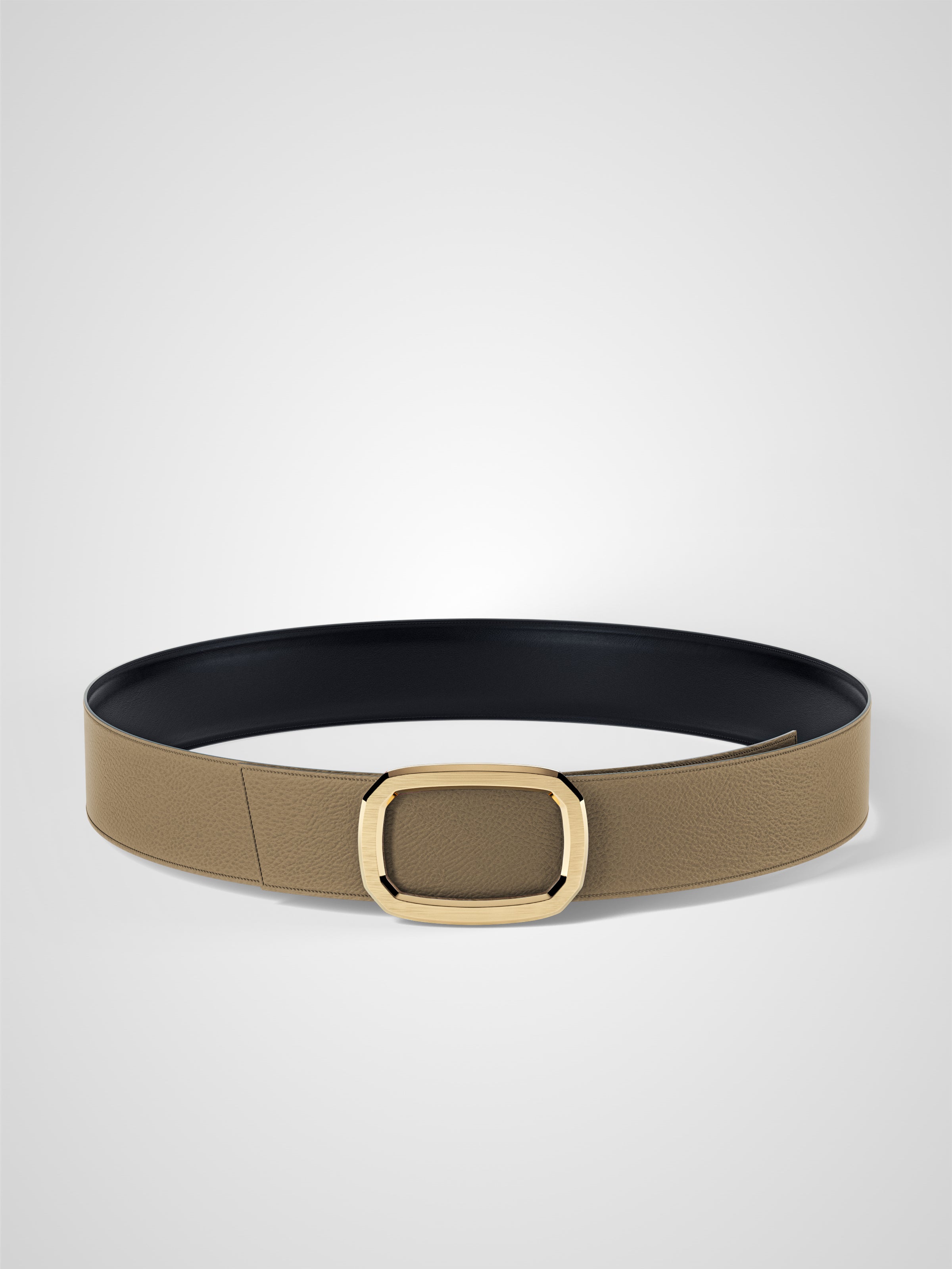 Ceinture femme en cuir beige Panthéon plaquée or 38 mm réversible