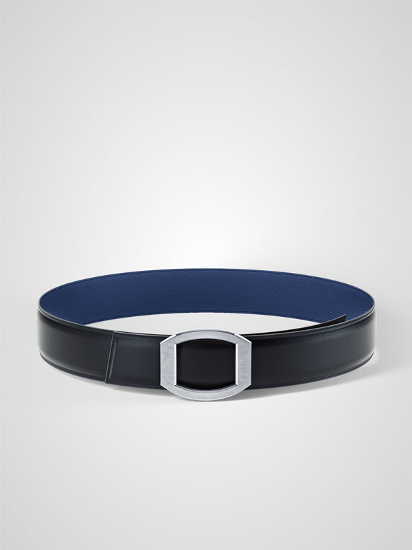 Ceinture femme en cuir bleu marine Concorde palladium 38 mm réversible