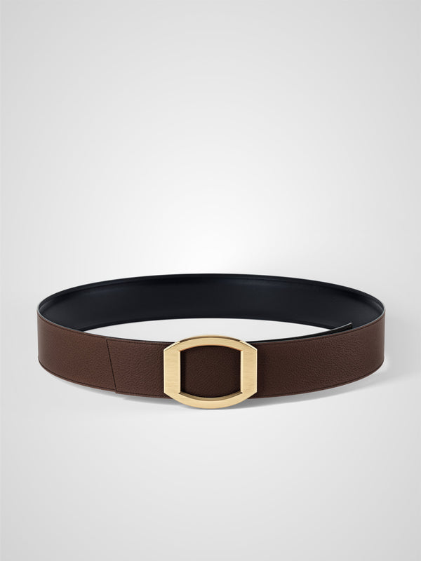 Ceinture femme en cuir marron Concorde plaquée or 38 mm réversible