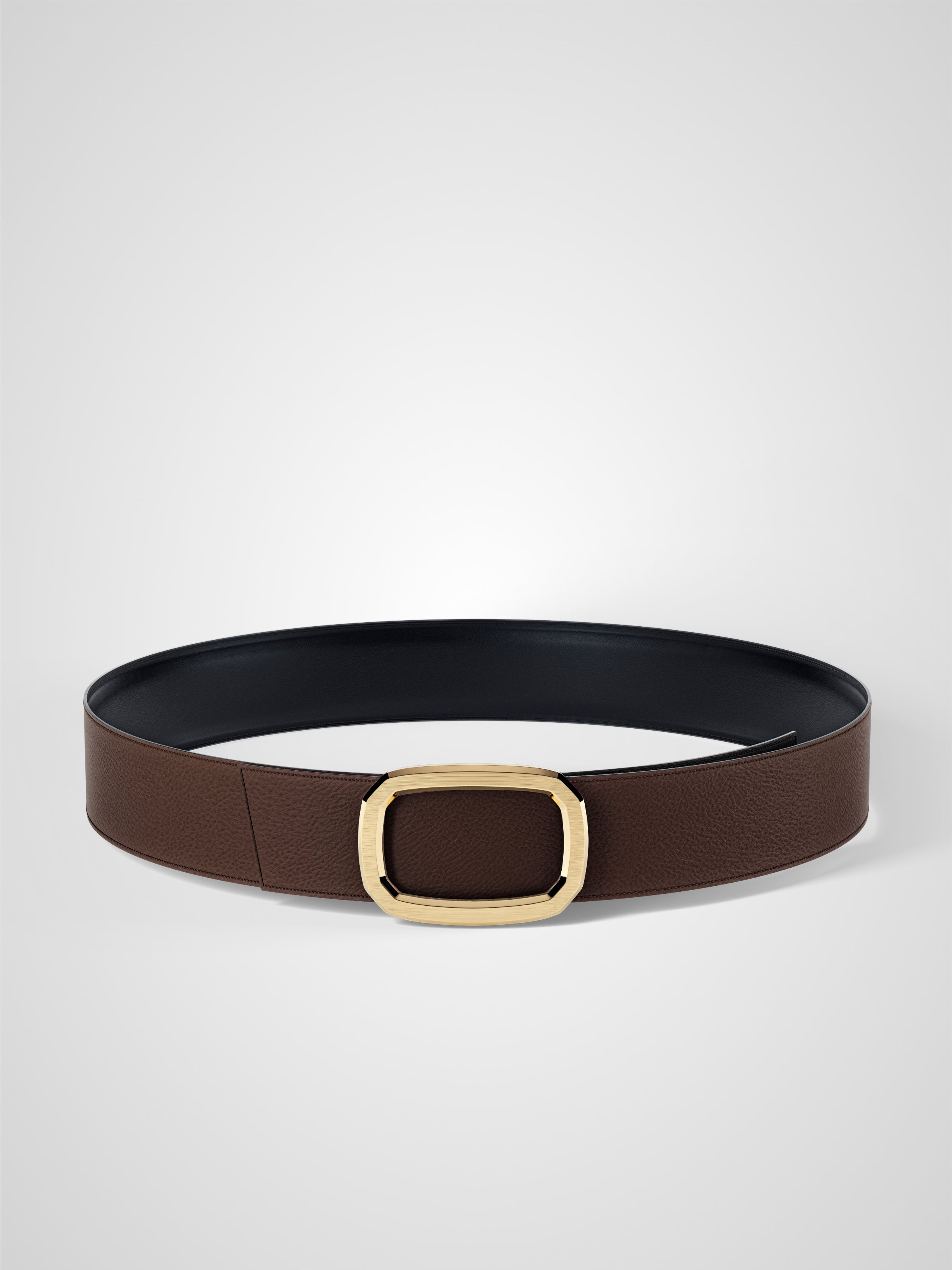 Ceinture femme en cuir marron Panthéon plaquée or 38 mm réversible