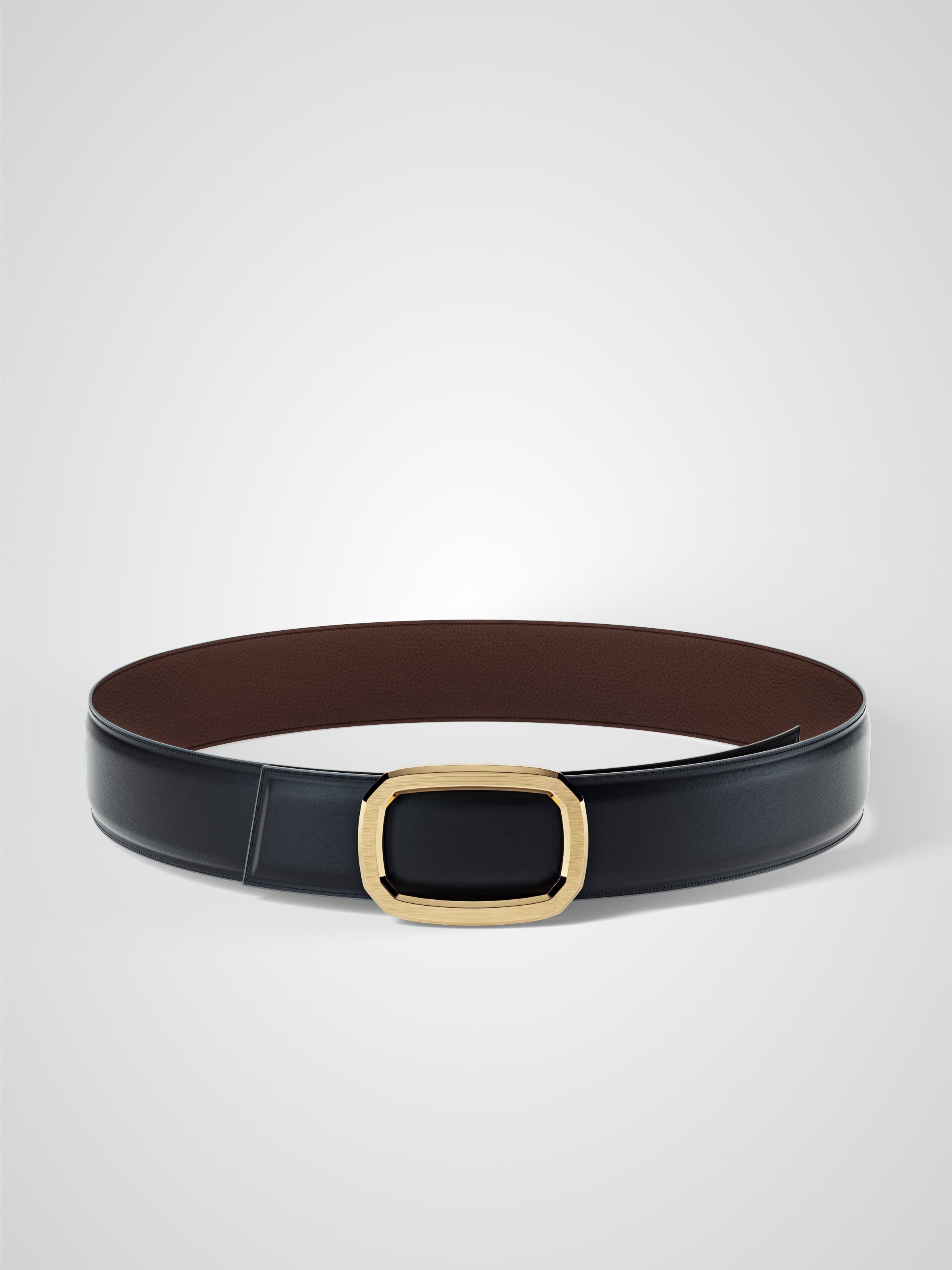 Ceinture femme en cuir marron Panthéon plaquée or 38 mm réversible